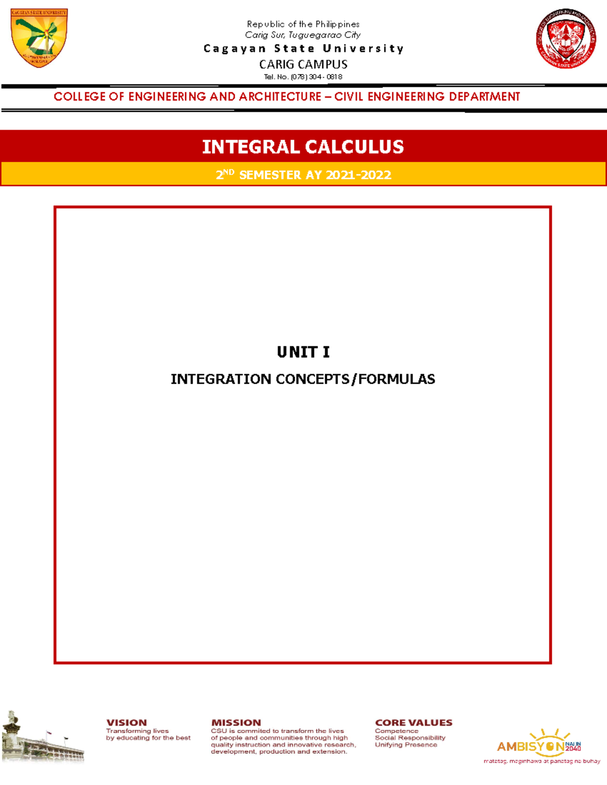 Module 1 - The Indefinite Integrals - Republic Of The Philippines Carig ...