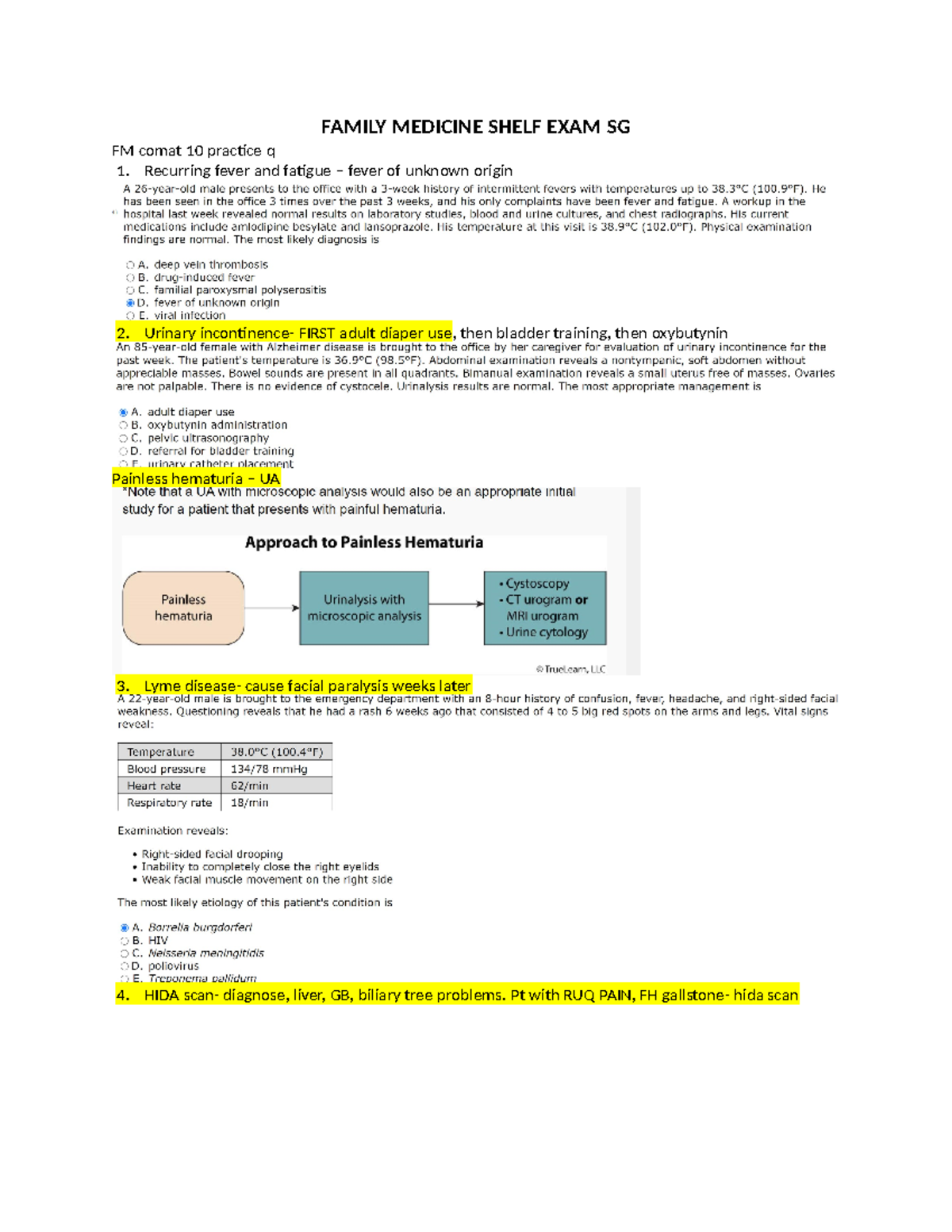 Family Medicine Shelf EXAM SG - FAMILY MEDICINE SHELF EXAM SG FM comat