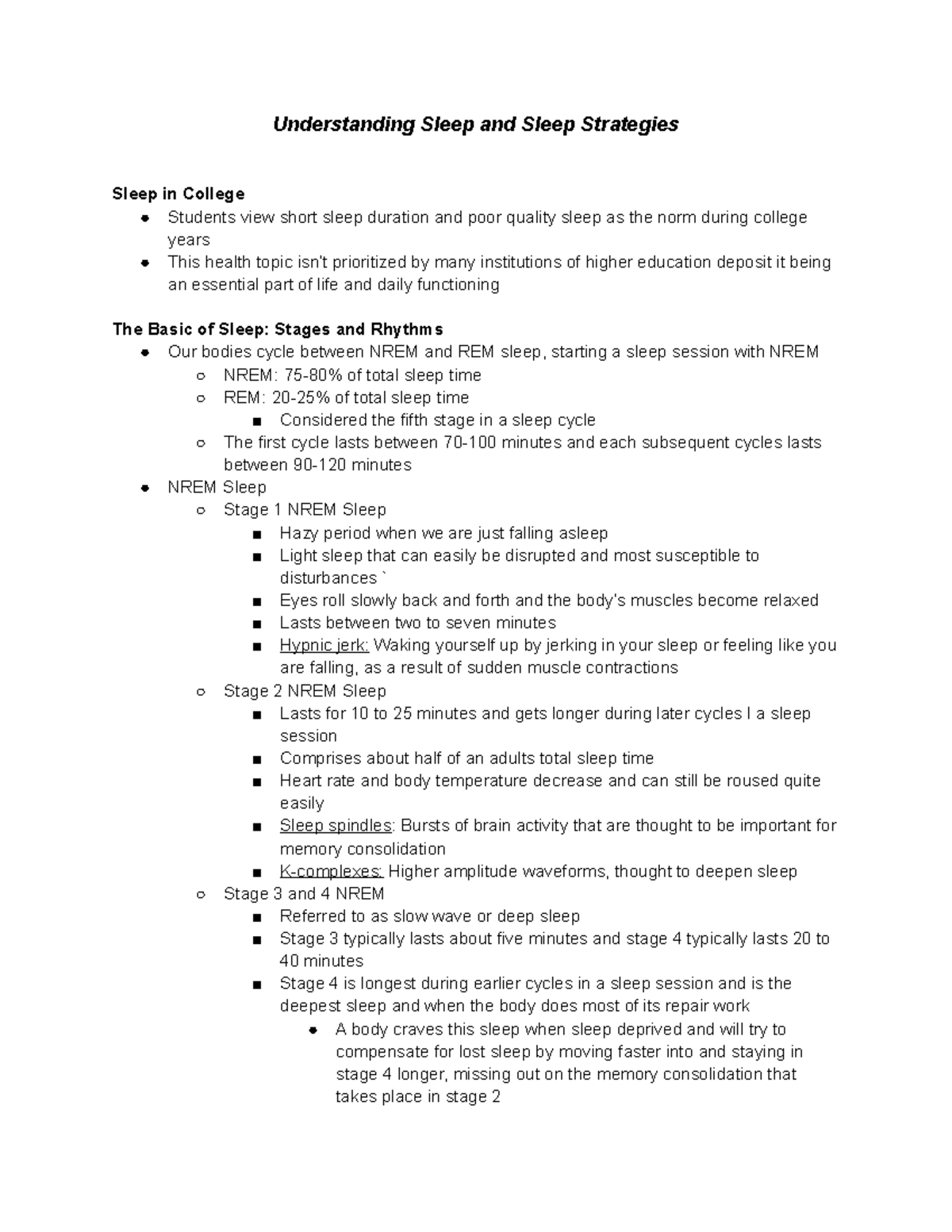Sleep Unit Cogbooks Notes - Understanding Sleep and Sleep Strategies ...