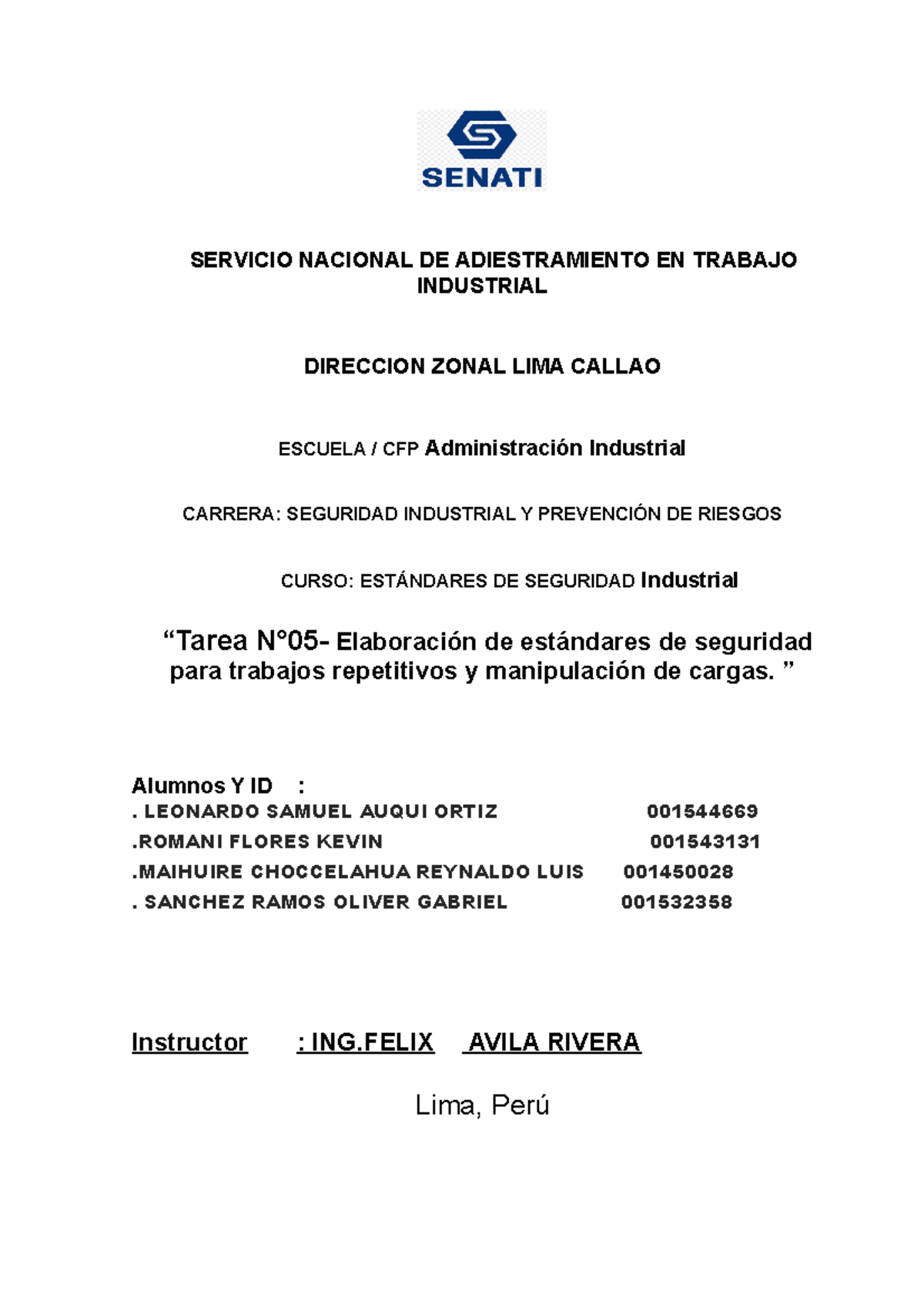 Tarea 05 Estandares DE Seguridad - SERVICIO NACIONAL DE ADIESTRAMIENTO ...