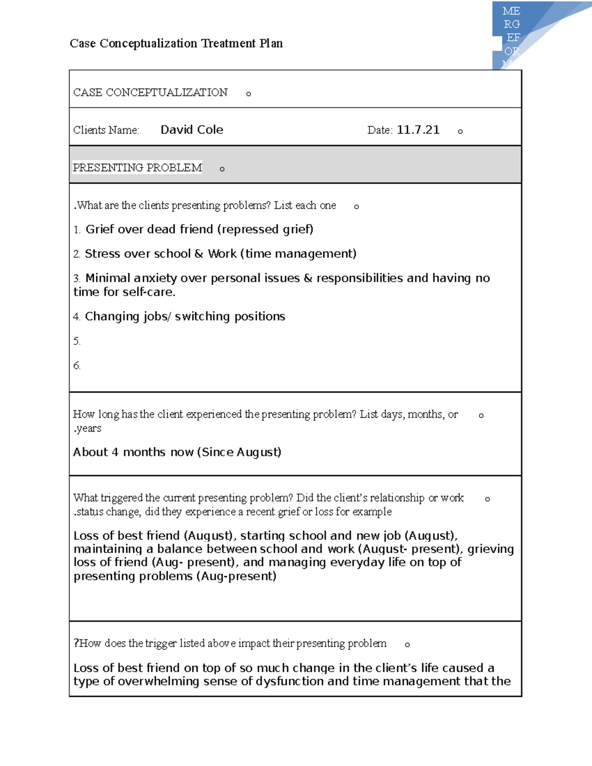 presenting problem case study example