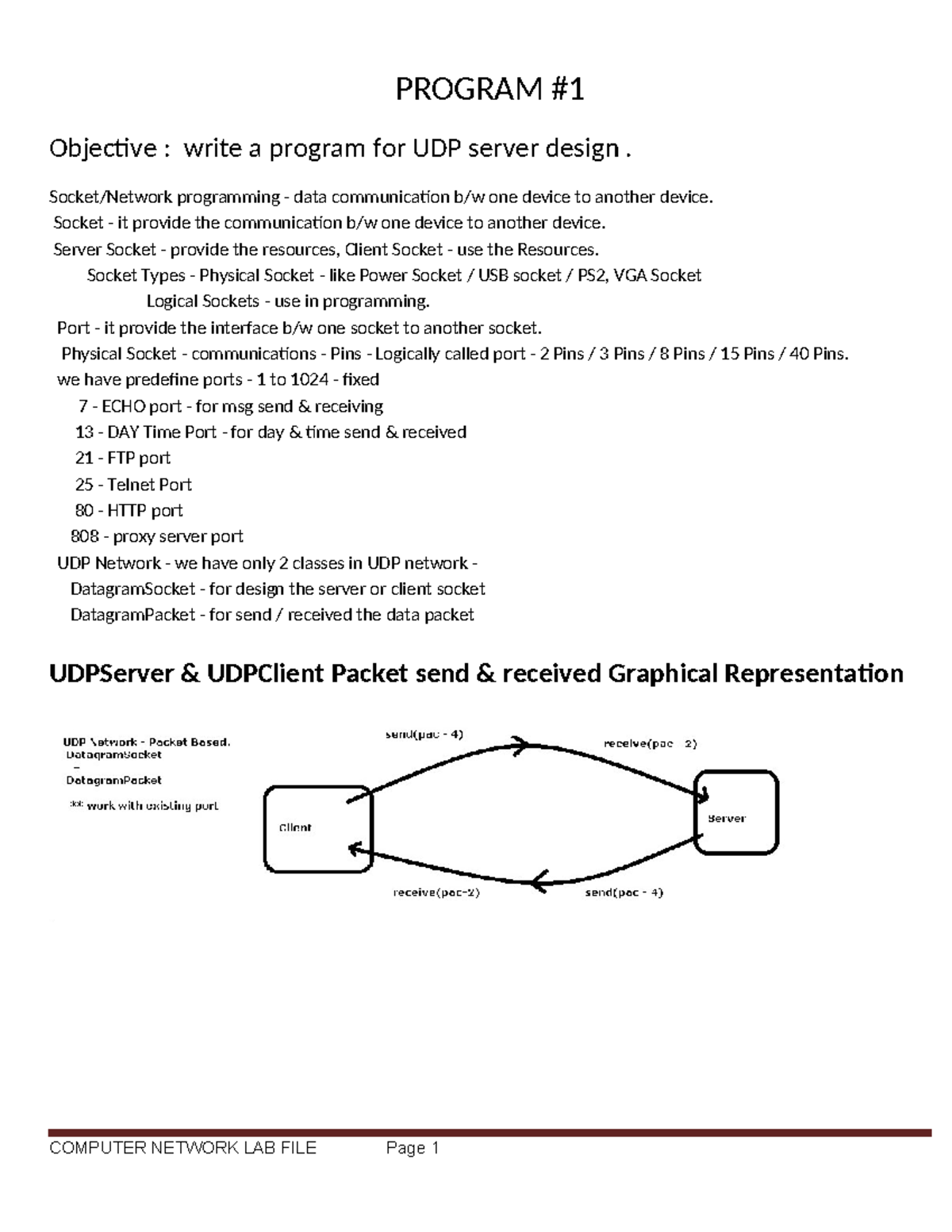 Computer Network Lab file - PROGRAM Objective : write a program for UDP ...