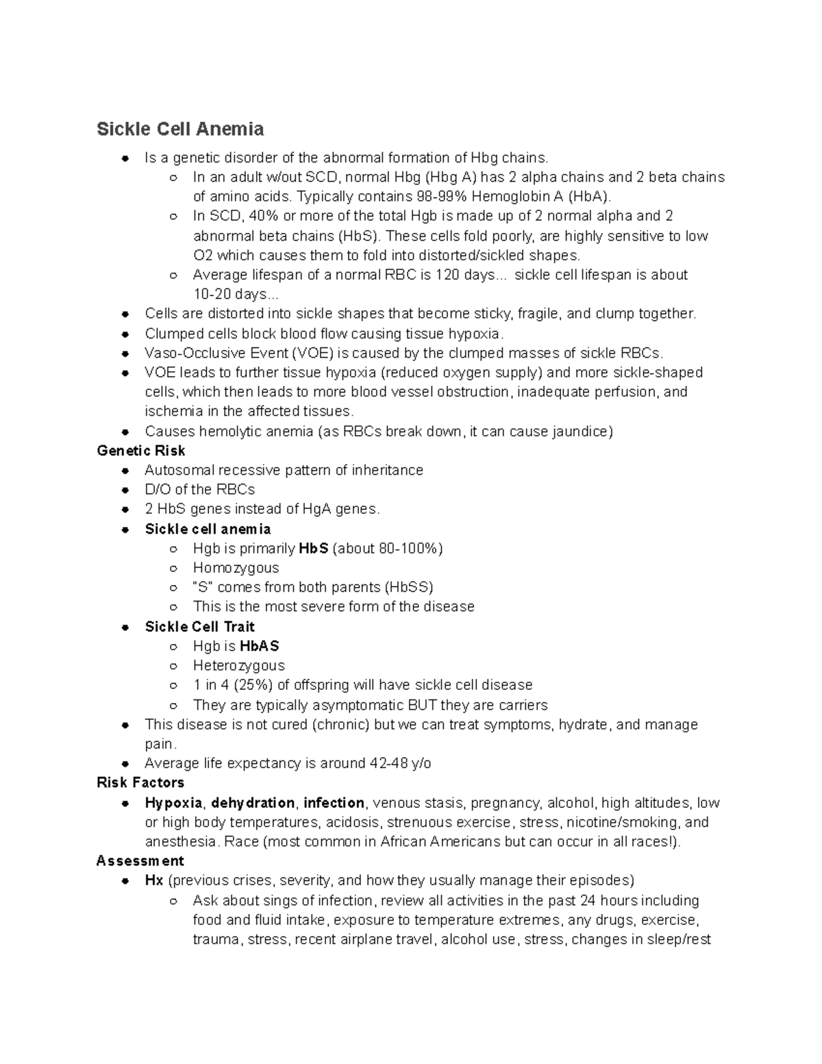 NUR 211 Unit 1 - Google Docs - Sickle Cell Anemia Is a genetic disorder ...