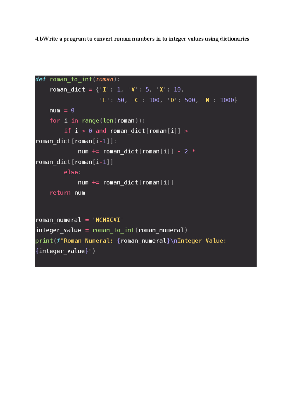 4b - notes - 4 a program to convert roman numbers in to integer values ...