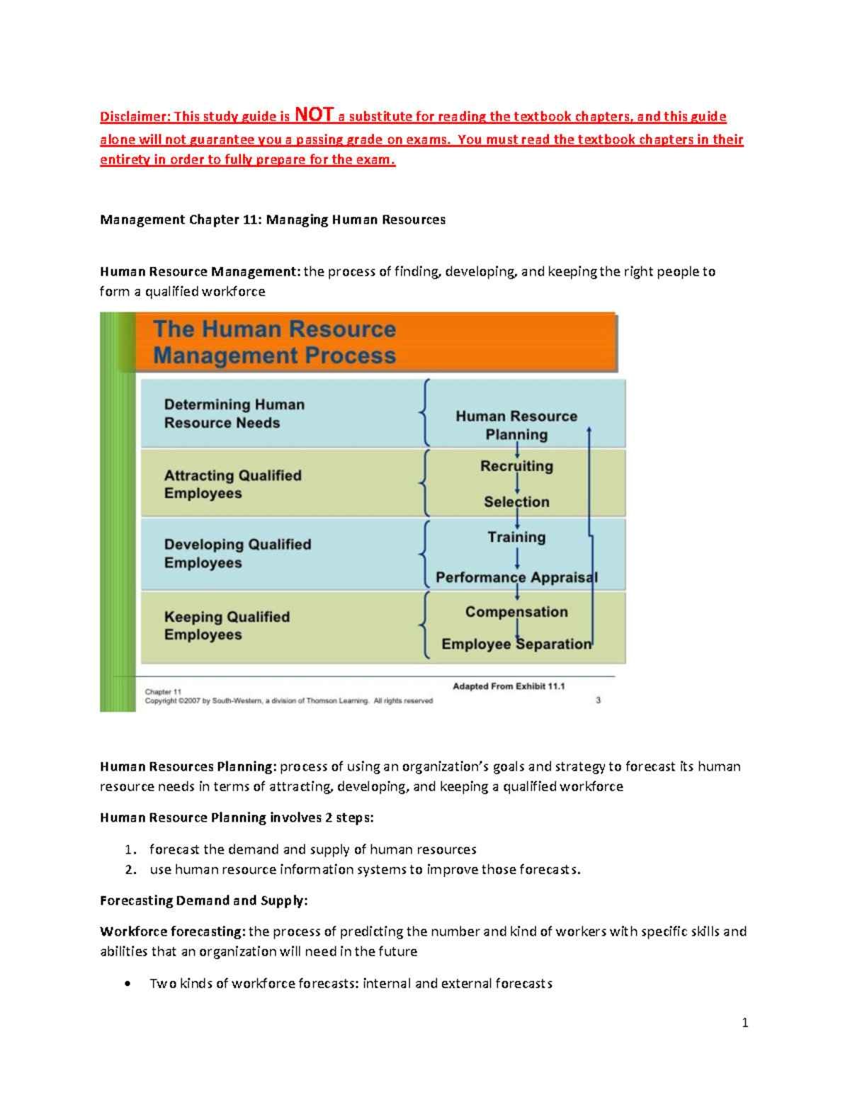 Chapter 11 Study Guide - Principles Of Management - Disclaimer: This ...