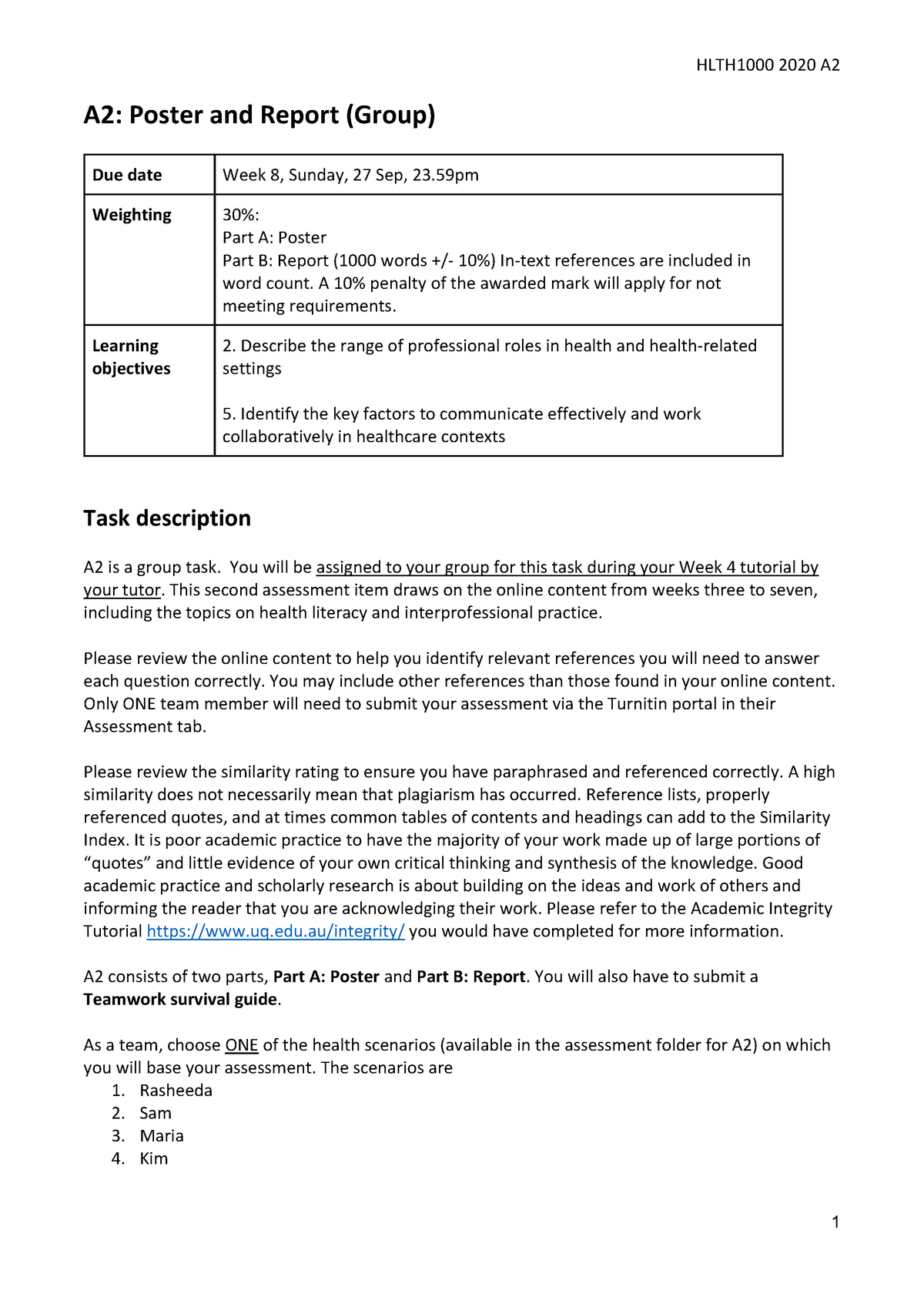 Hlth1000 2020 A2 Task Sheet Warning Tt Undefined Function 32 Warning Tt Undefined 7034