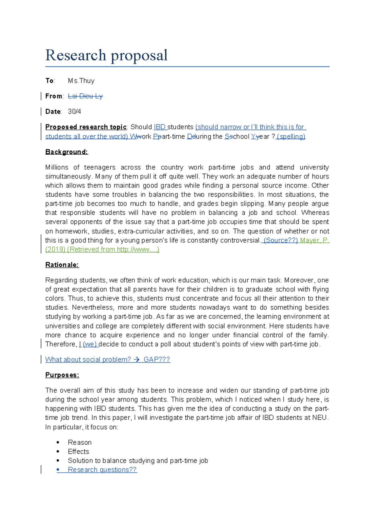 Good-Research-proposal - Research proposal To: Ms From: Lai Dieu Ly ...