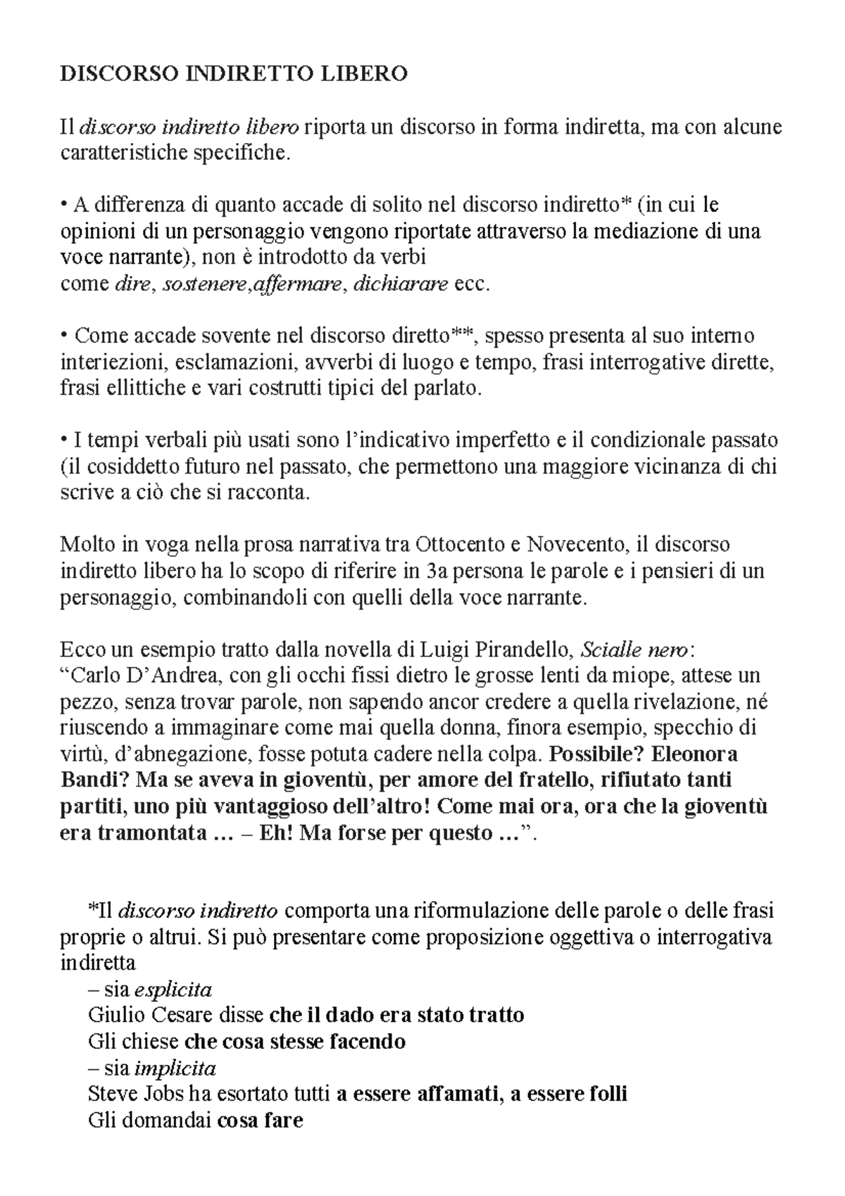 Discorso Indiretto Libero DISCORSO INDIRETTO LIBERO Il discorso indiretto libero riporta un Discorso Indiretto Libero DISCORSO INDIRETTO LIBERO Il discorso indiretto libero riporta un