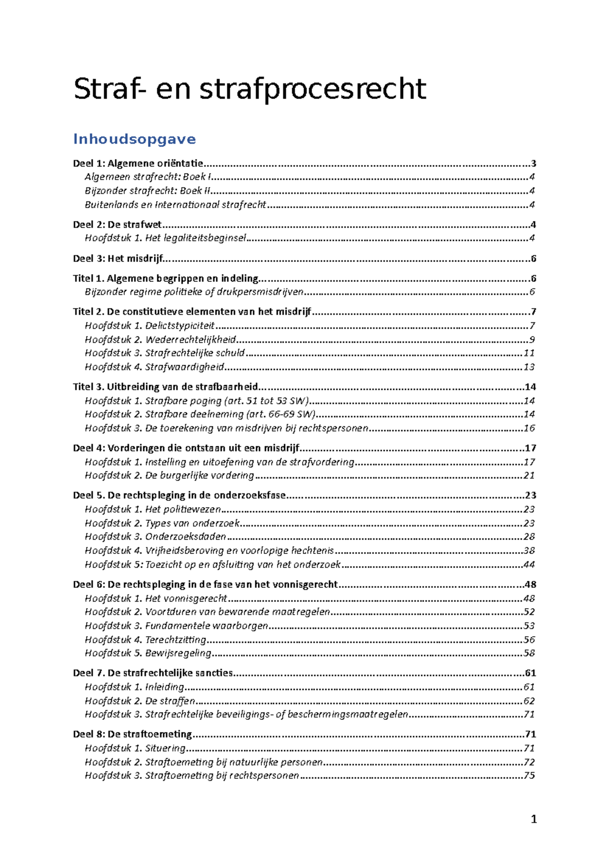 Straf- En Procesrecht - Straf- En Strafprocesrecht Deel 1: Algemene ...