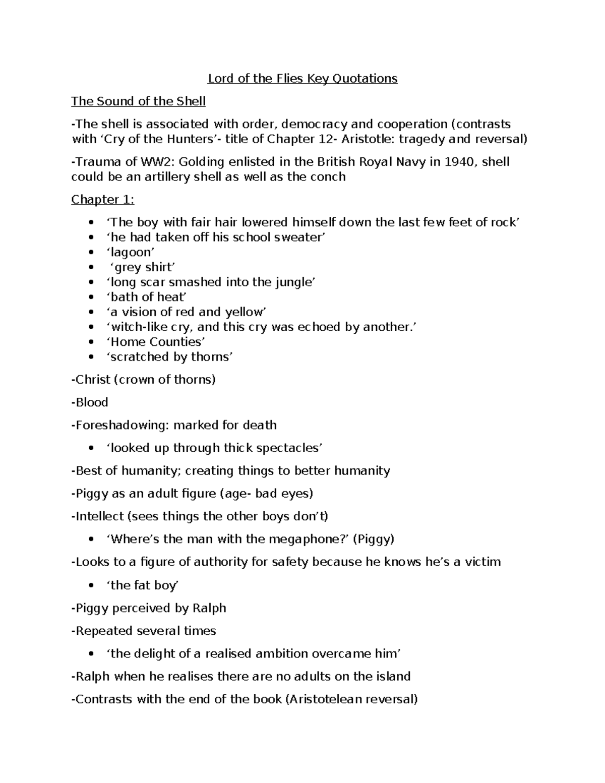 LOTF Key Quotations Key Quotes from LOTF organised by chapter. Lord