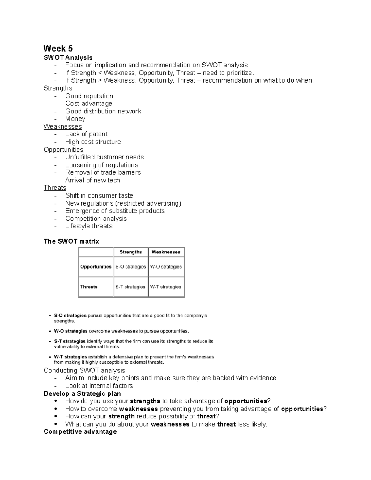 week 5 assignment swot analysis