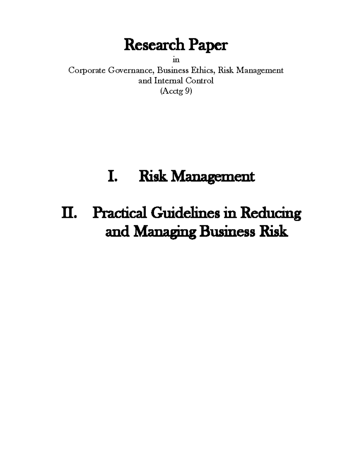 Risk Management and Practical Guidelines in Reducing and Managing ...