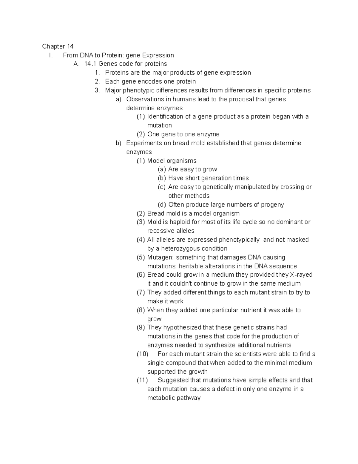 Bio 2 Chapter 14 From DNA to Protein gene Expression - Chapter 14 I ...