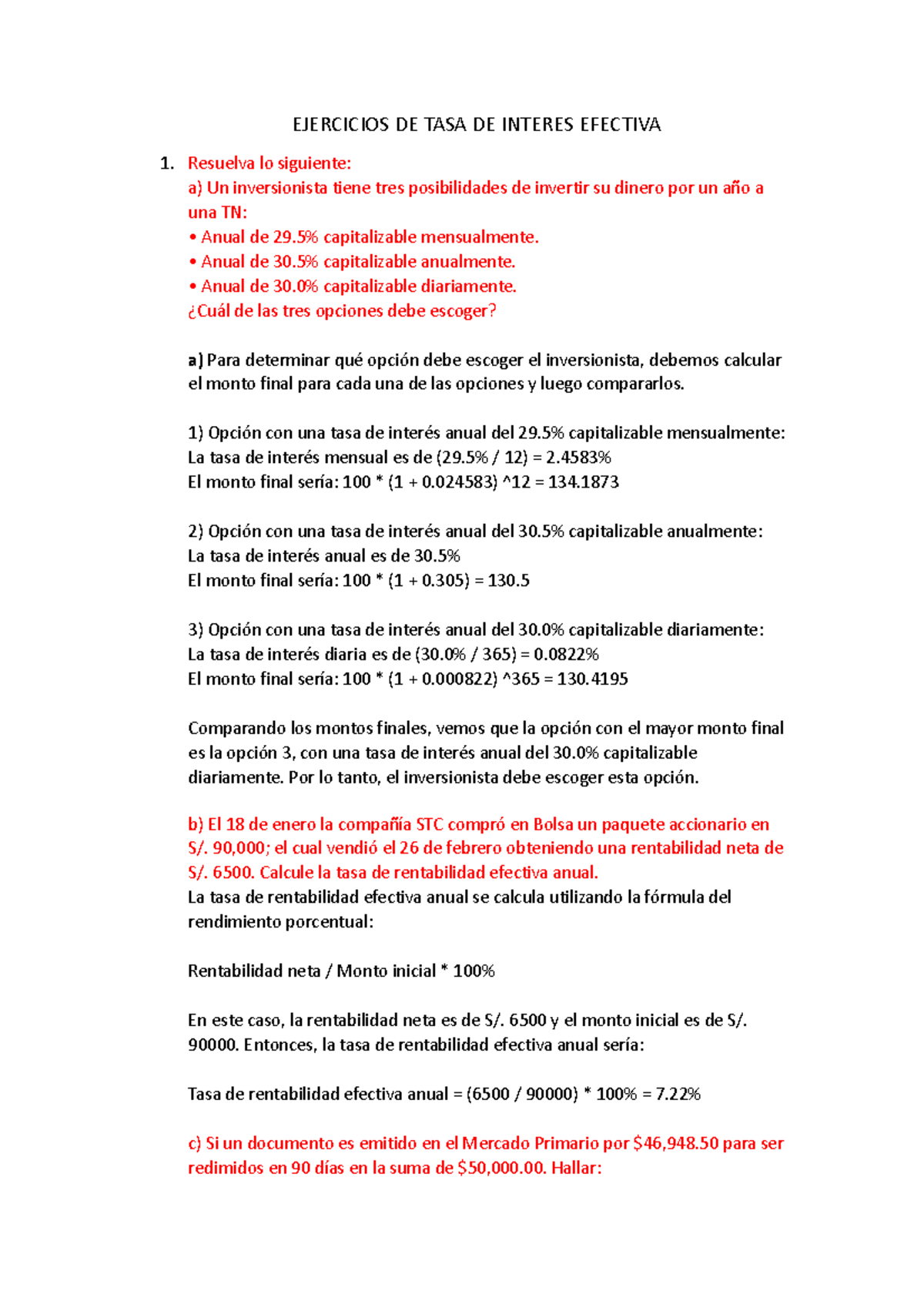 Ejercicios DE TASA DE Interes Efectiva - EJERCICIOS DE TASA DE INTERES ...
