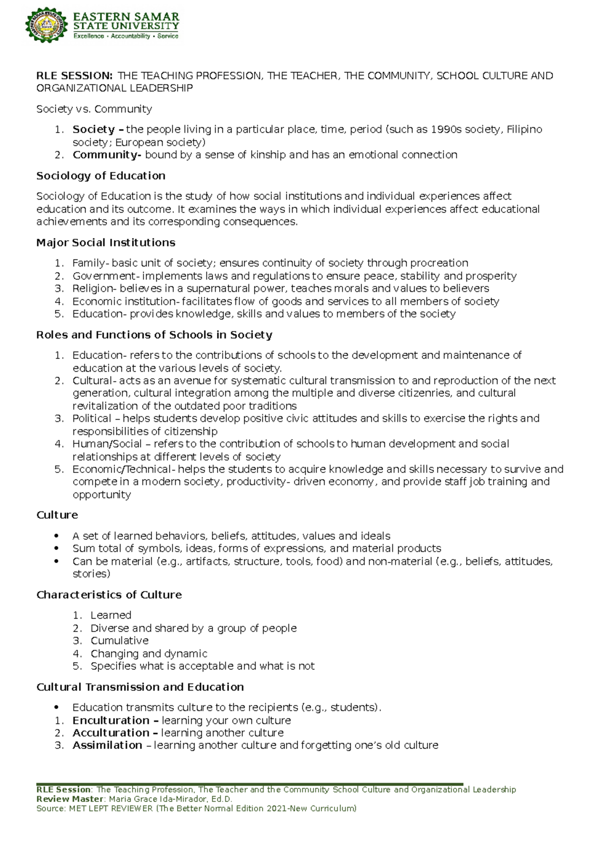RLE Teaching Profession - RLE SESSION: THE TEACHING PROFESSION, THE ...