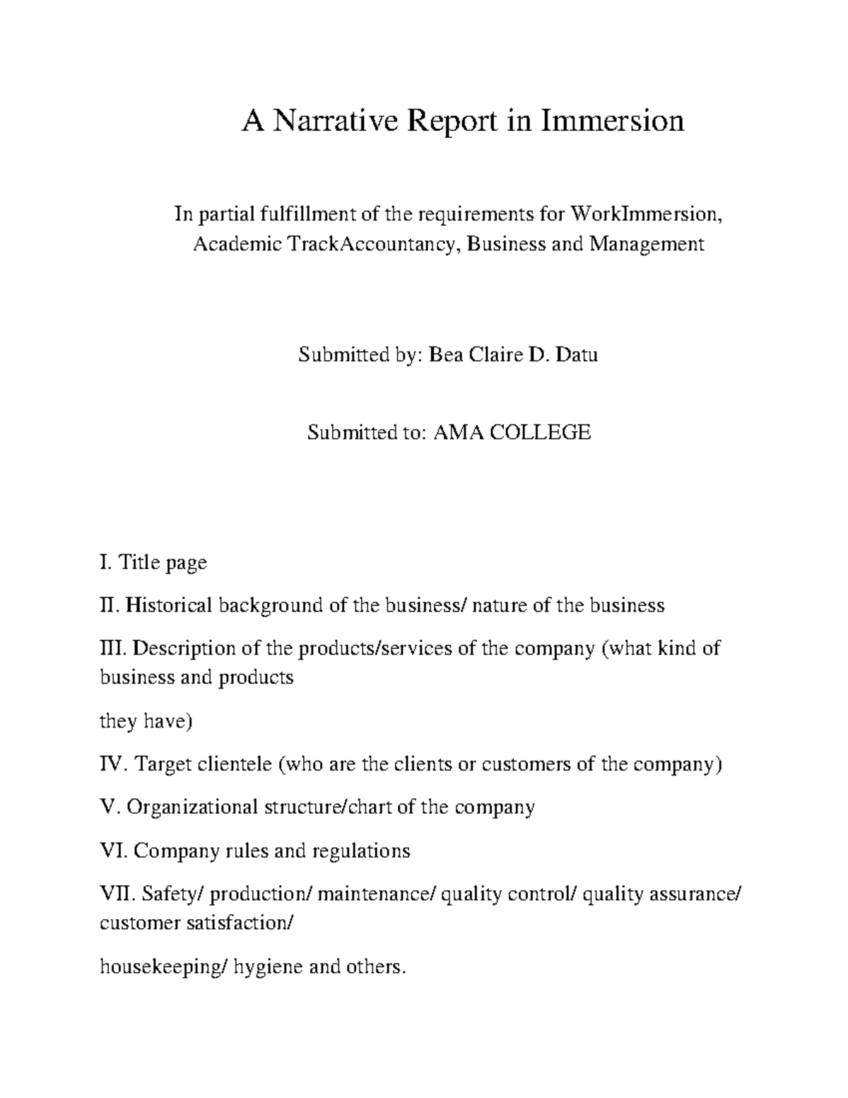 A Narrative Report in Immersion - Datu Submitted to: AMA COLLEGE I ...
