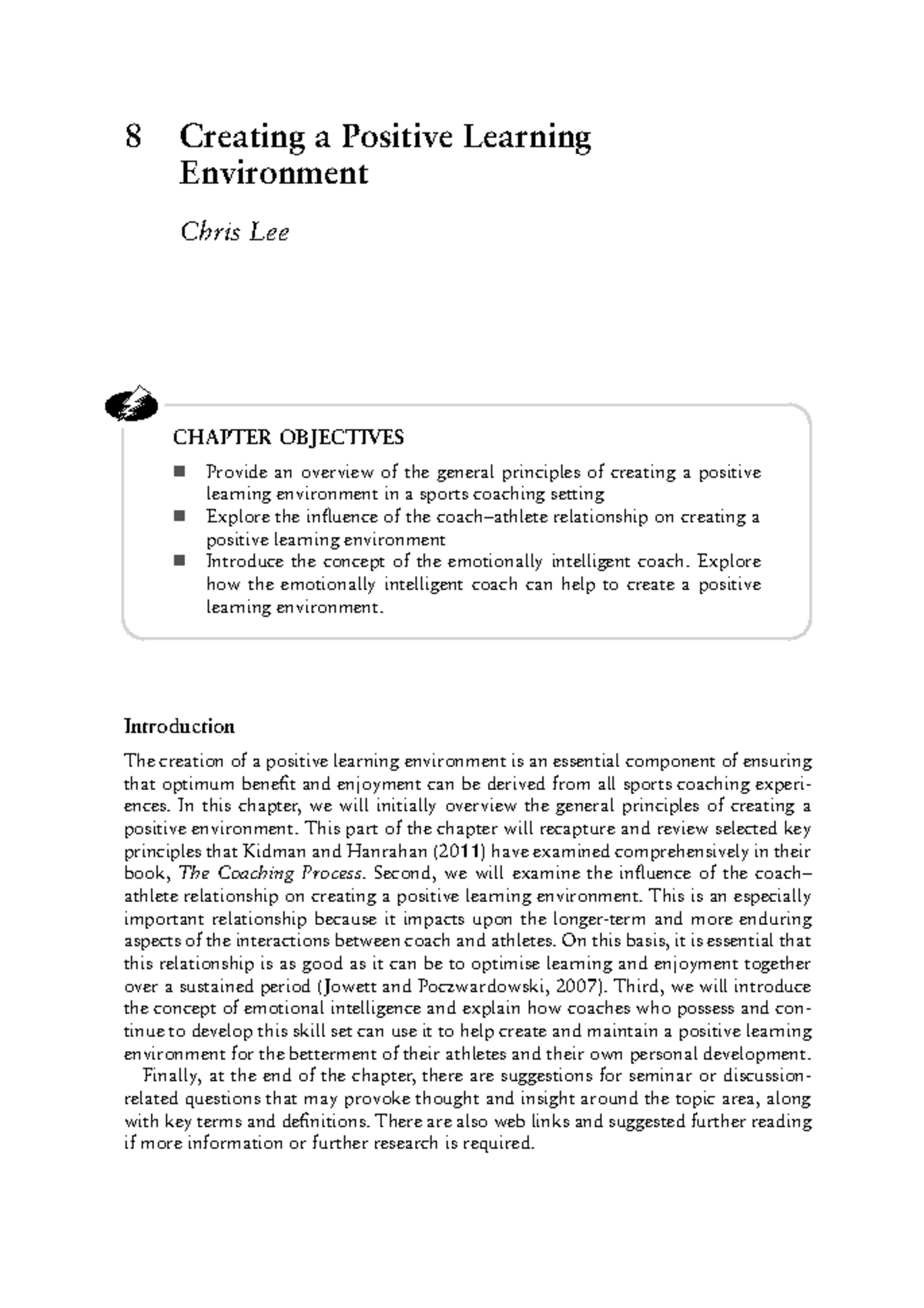 Assignment reading - 8 Creating a Positive Learning Environment Chris ...