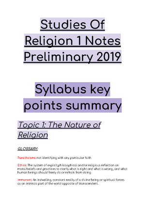 SOR 2 - Nature of Religion and Aboriginal Beliefs - Prelim notes ...
