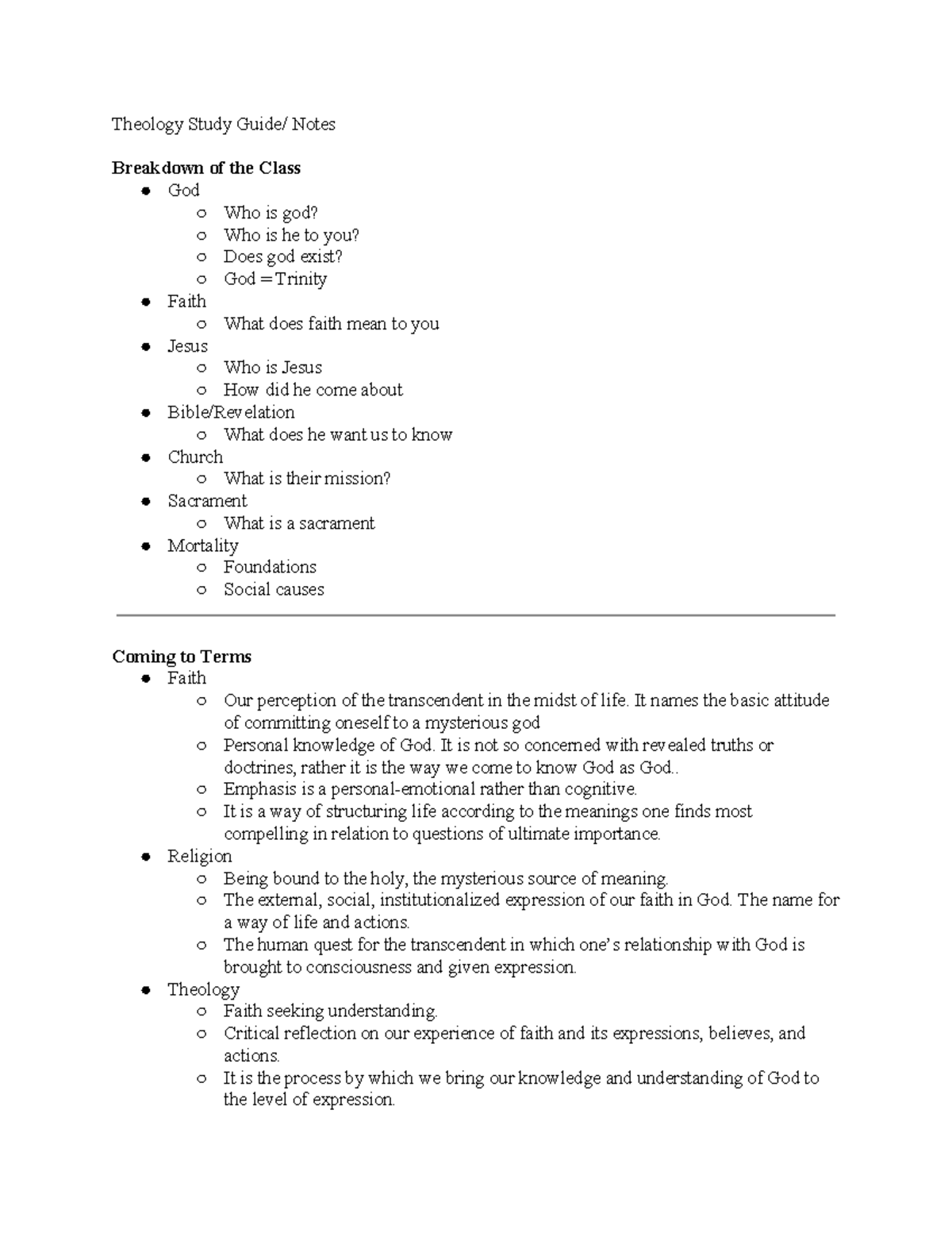 Theology Study Guide Notes - Theology Study Guide/ Notes Breakdown of ...