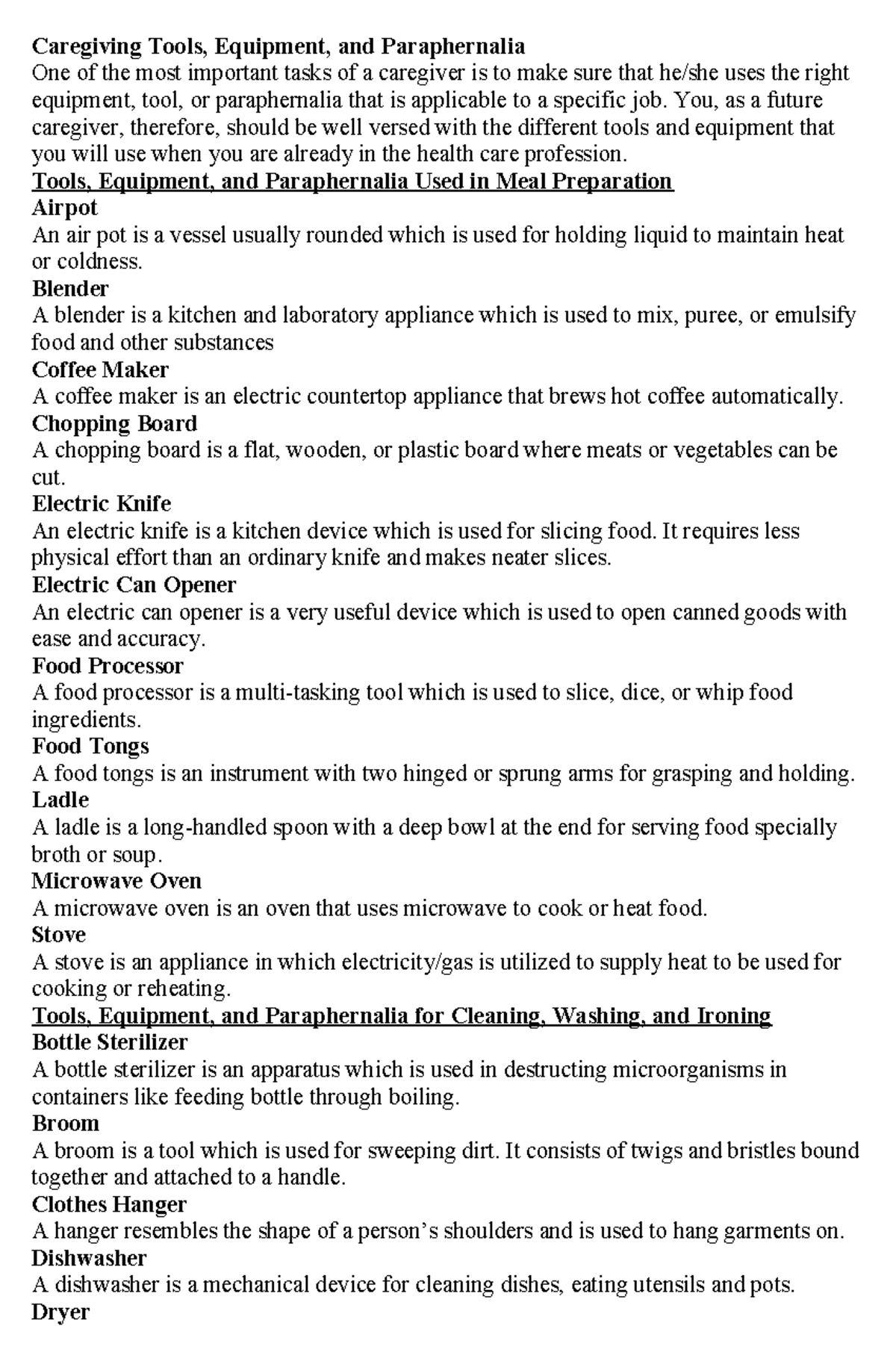 Caregiving Tools learning module Caregiving Tools, Equipment, and