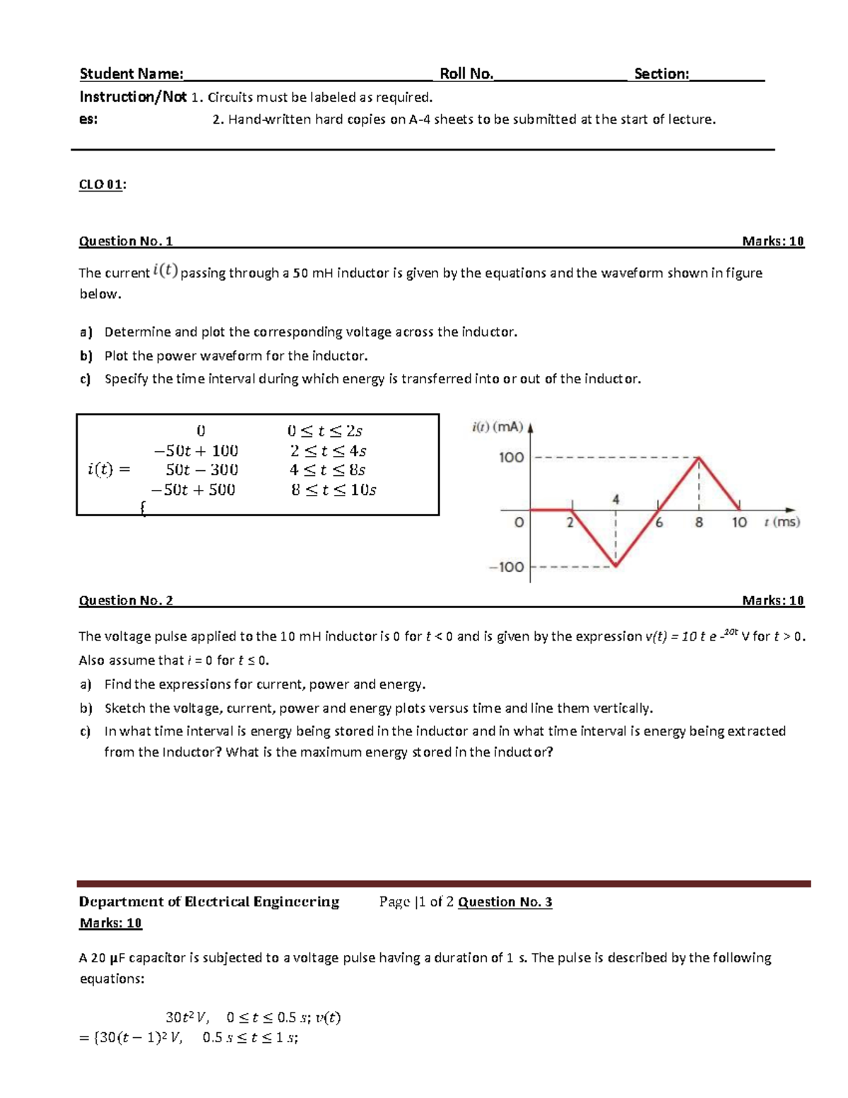 Linear Circuit Analysis - Student Name ...