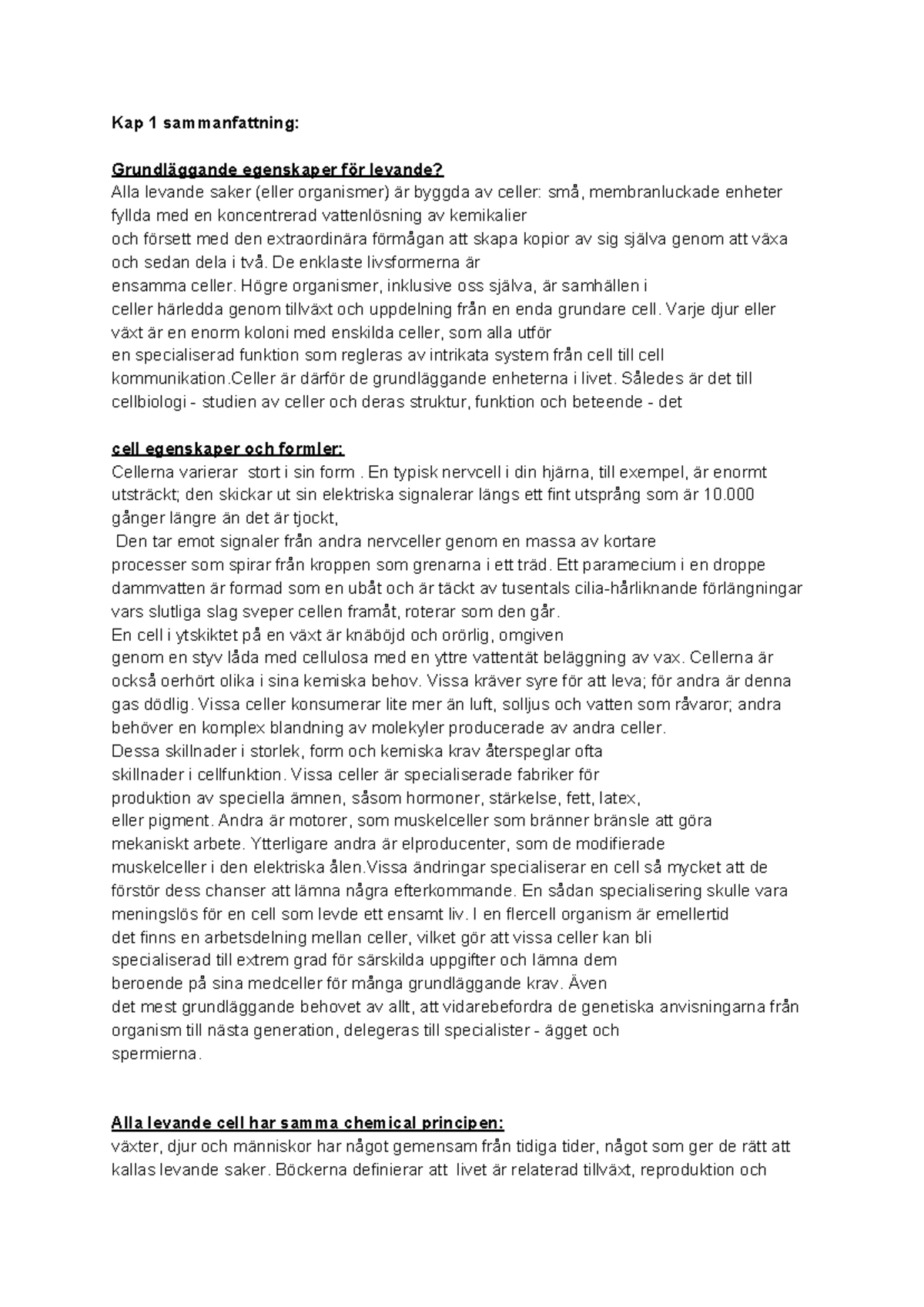 Essential cell Biology - Kap 1 sammanfattning: Grundläggande 