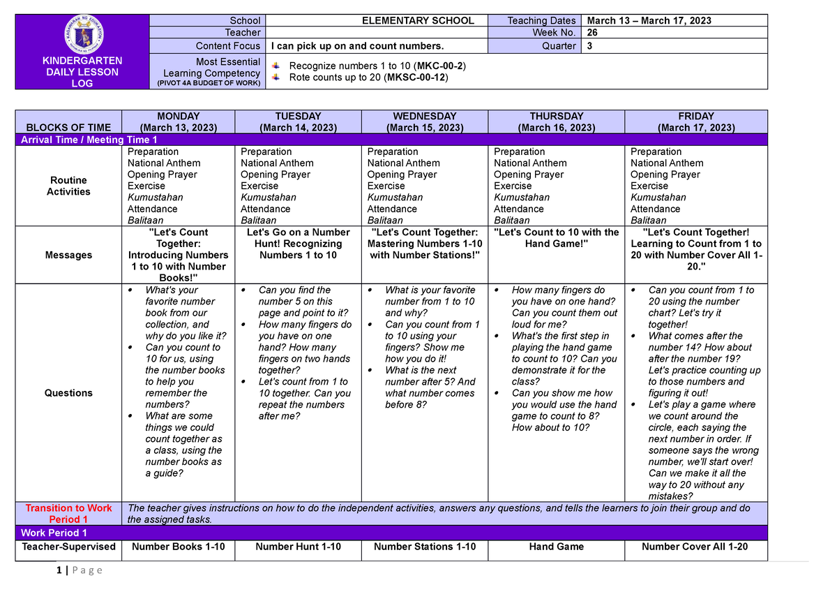 Kinder DLL Q3 Week26 - LECTURIO - KINDERGARTEN DAILY LESSON LOG School ...