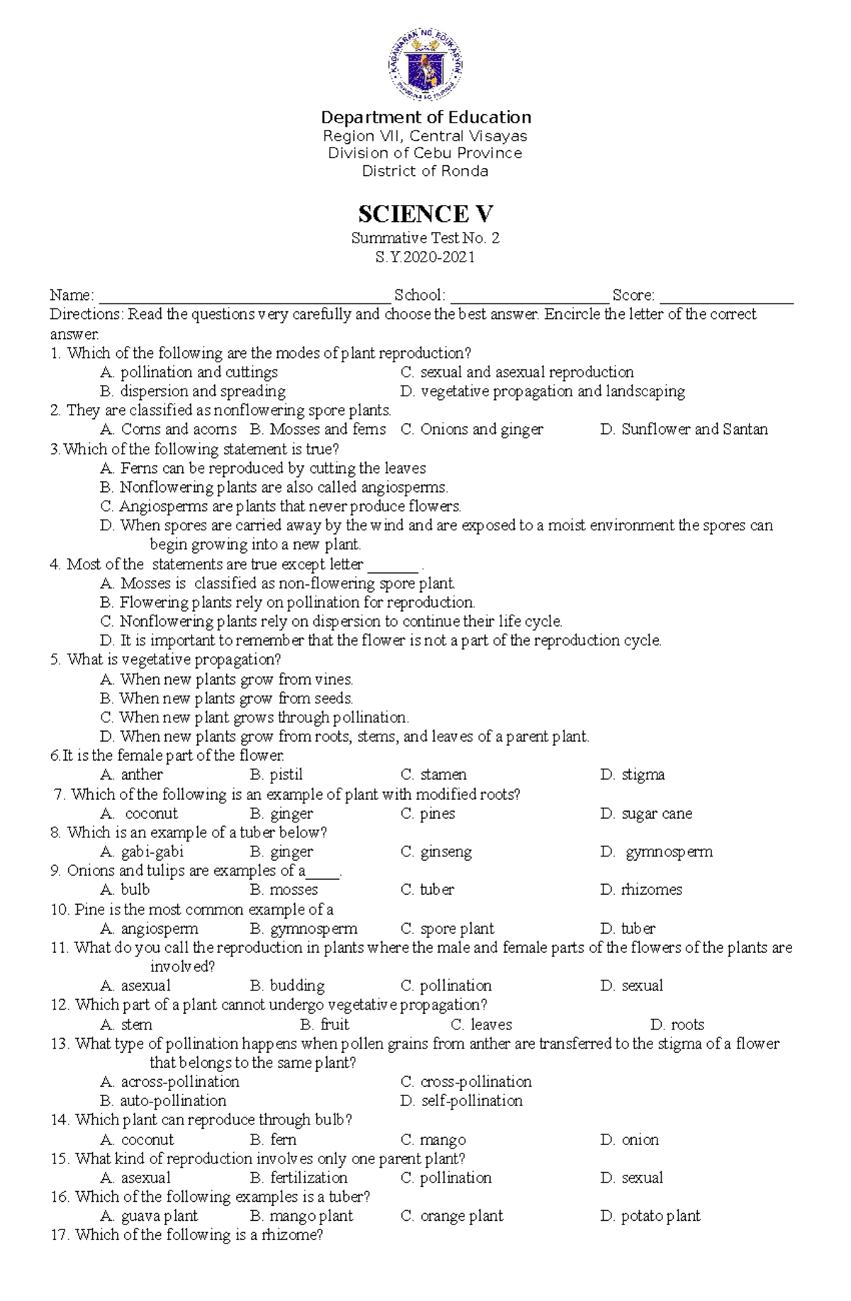 Science-5-2nd-Summative-Test-Q2 - Department of Education Region VII ...