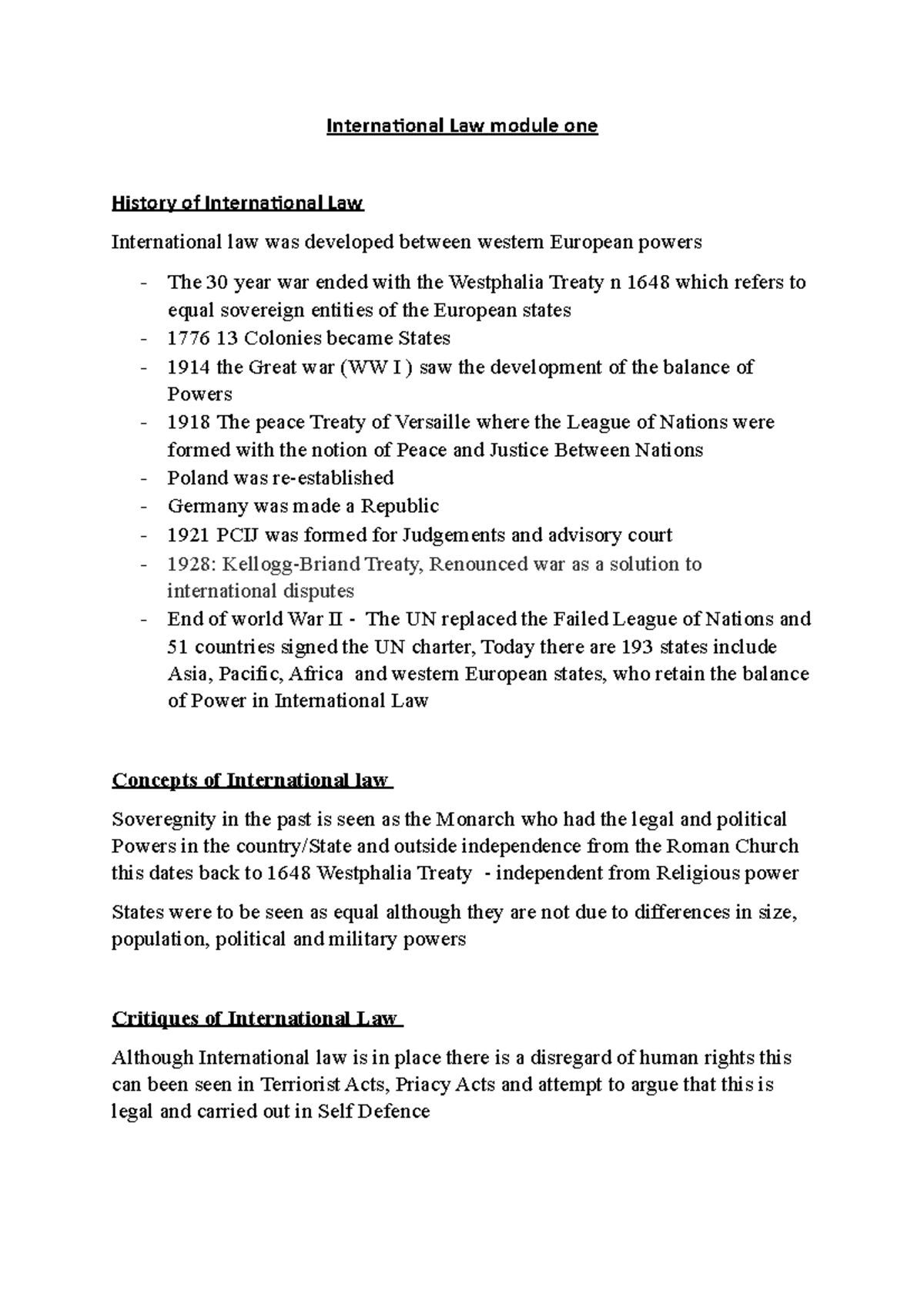 International Law module one - International Law module one History of ...