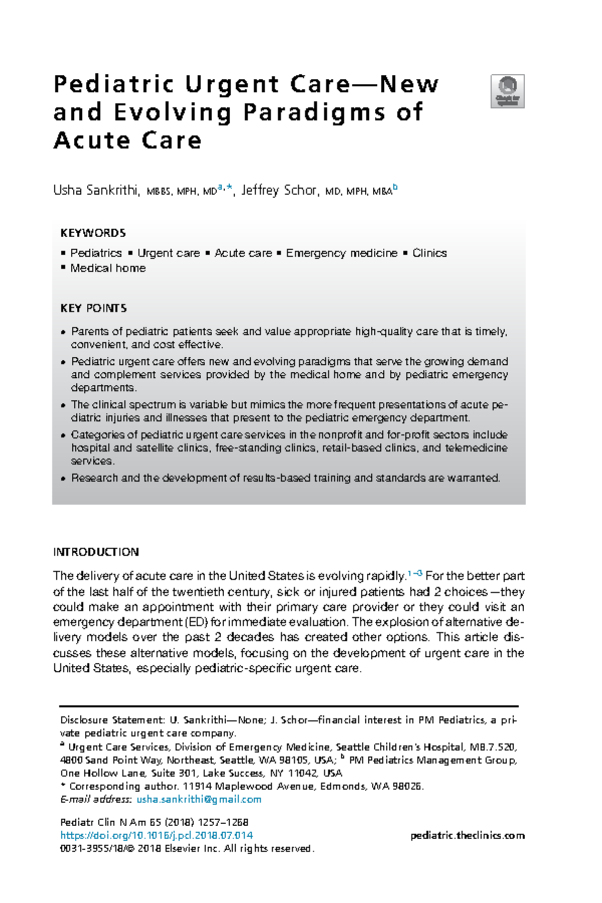 Pediatric Urgent Care—New and Evolving Paradigms of Acute Care ...