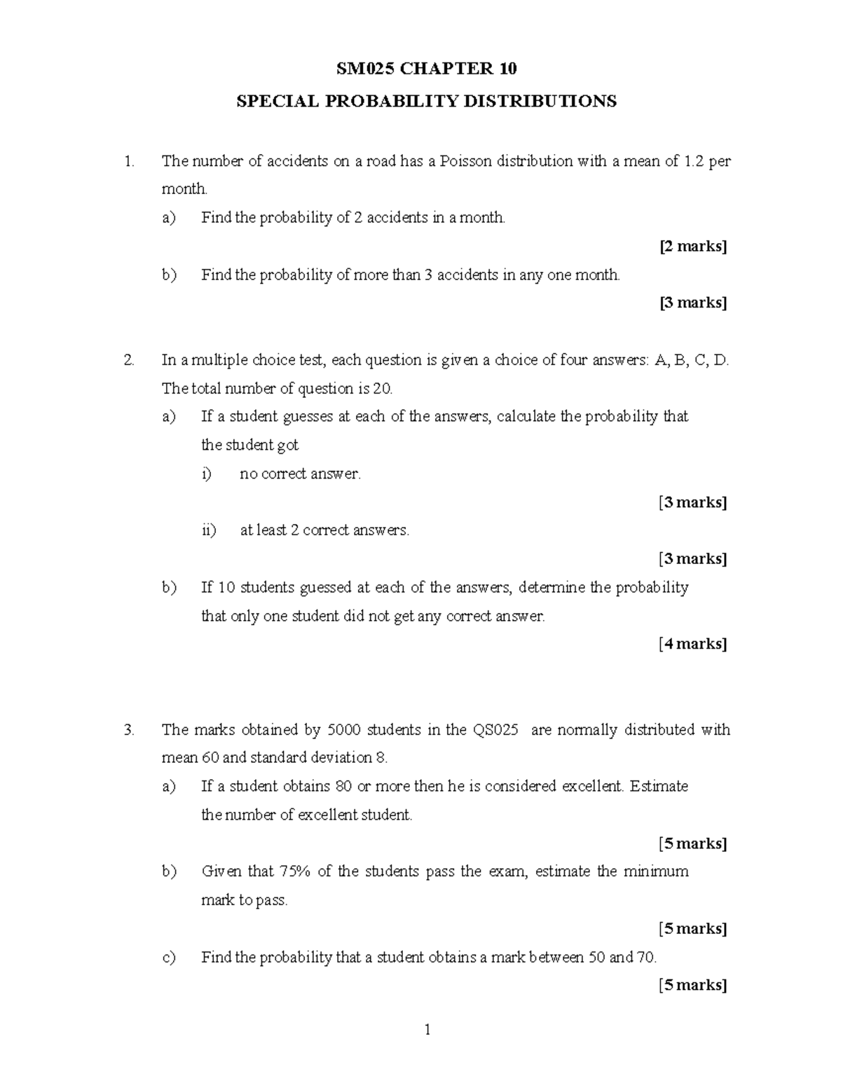 SM025 Chapter 10 SPD Question - SM025 CHAPTER 10 SPECIAL PROBABILITY ...