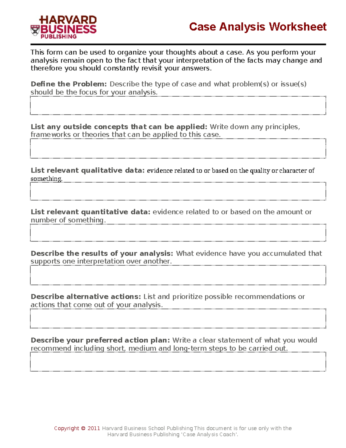 Hbp case analysis worksheet - Case Analysis Worksheet This form can be ...