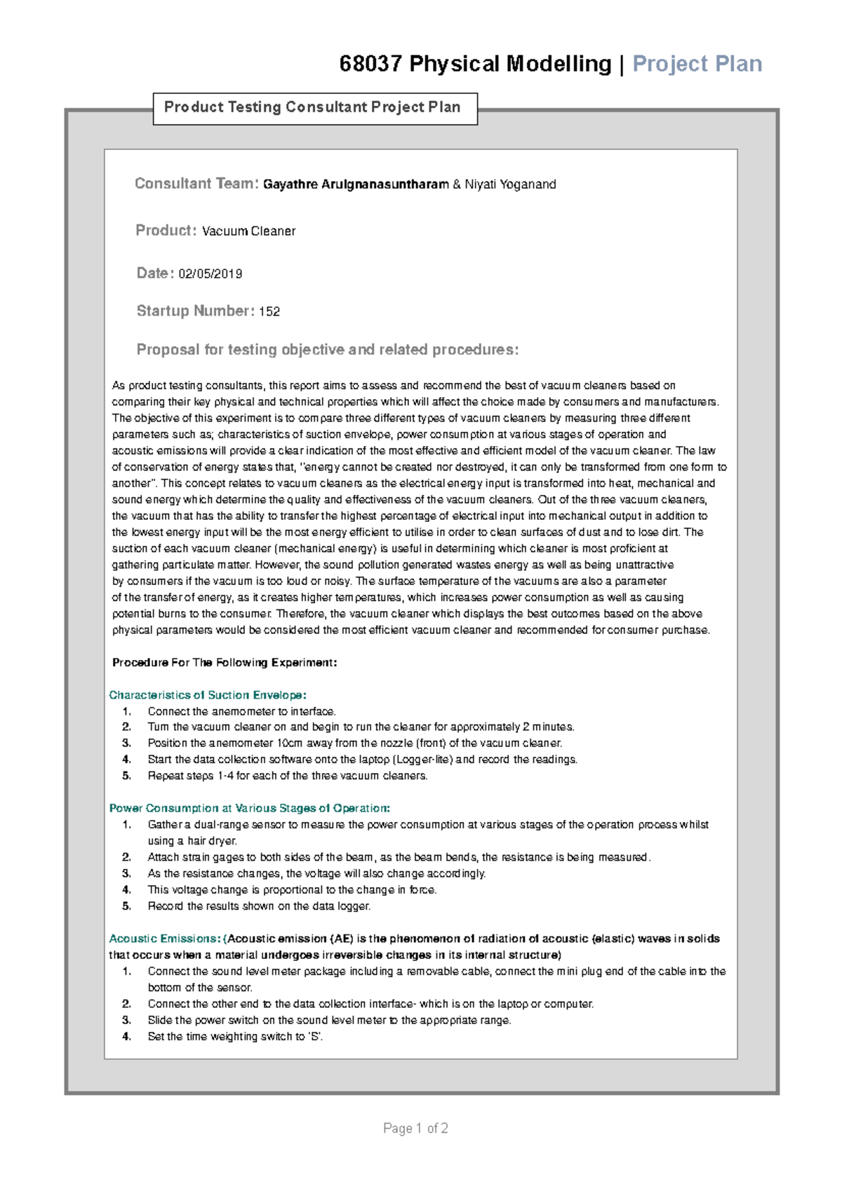 Physical Modelling Project Plan 3- Vacuum Cleaner - 68037 Physical ...
