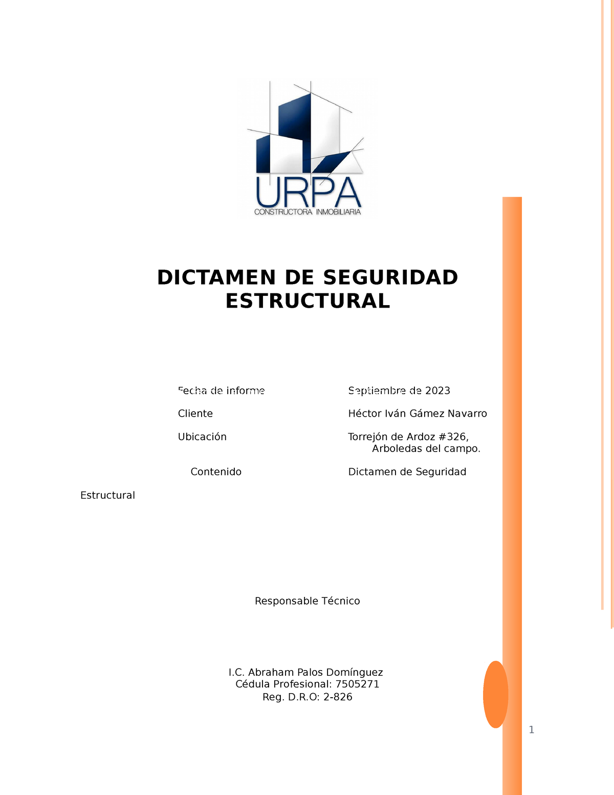 Dictamen Estructural - DICTAMEN DE SEGURIDAD ESTRUCTURAL Fecha De ...