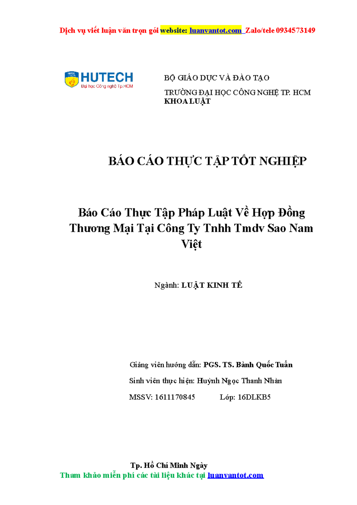 Báo Cáo Thực Tập Pháp Luật Về Hợp Đồng Thương Mại Tại Công Ty Tnhh Tmdv ...