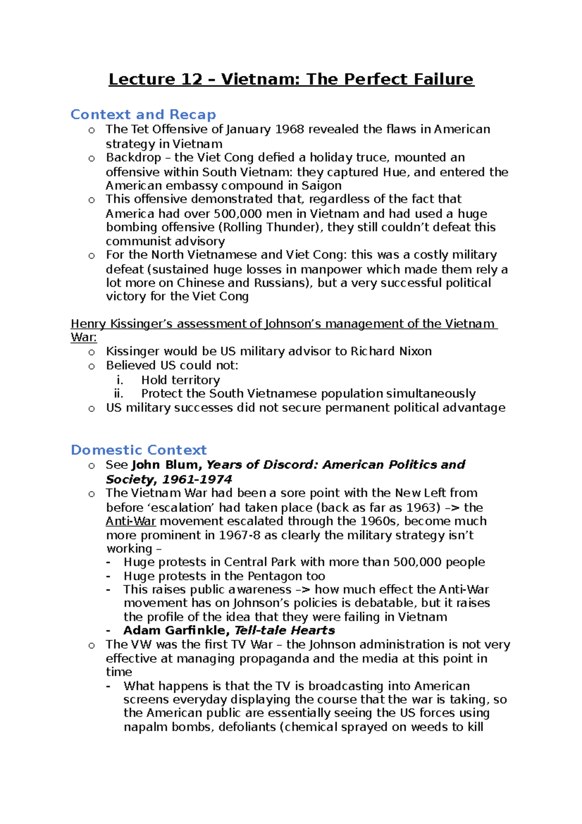 Vietnam: The Perfect Failure - Lecture 12 – Vietnam: The Perfect ...