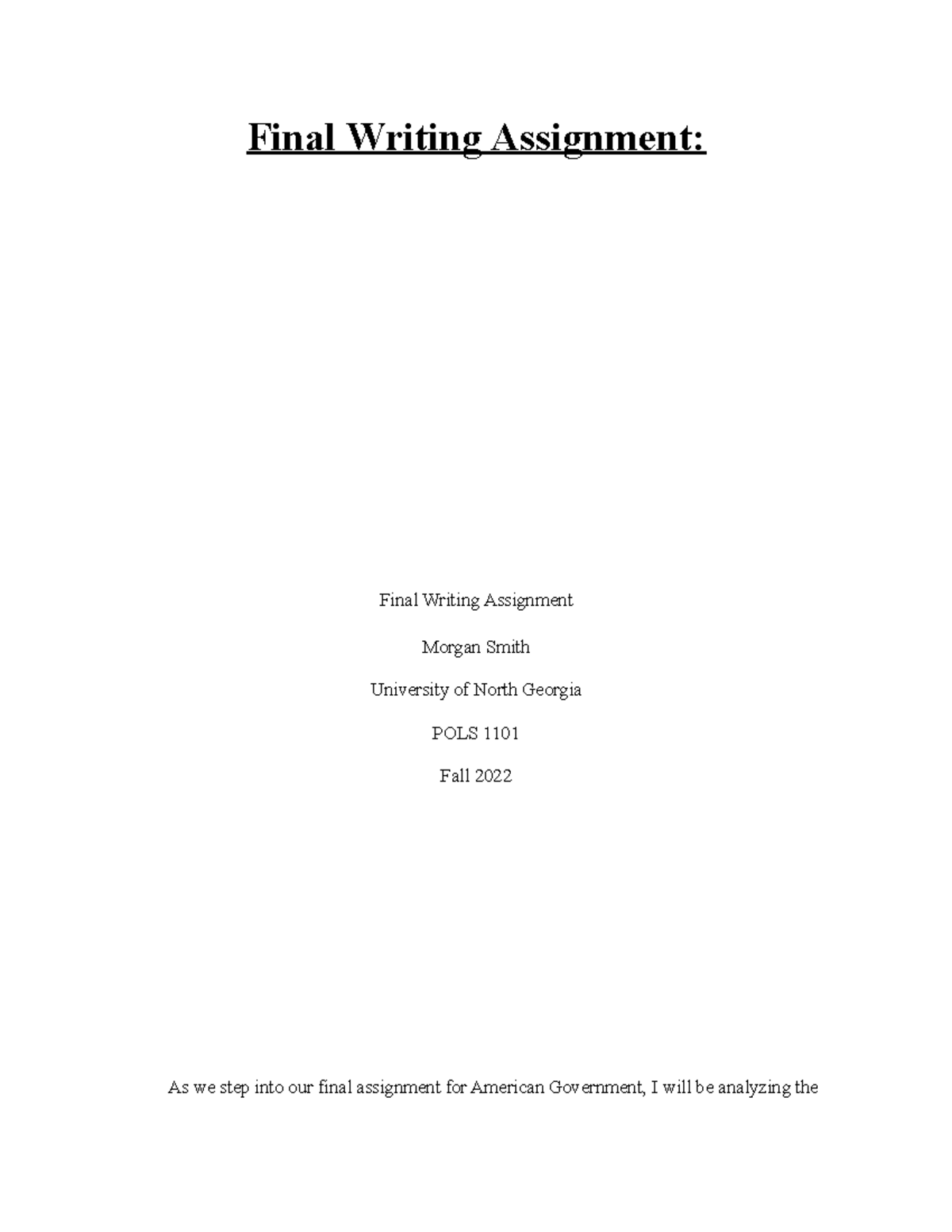 Final Amer. Govt - Final Writing Assignment: Final Writing Assignment ...