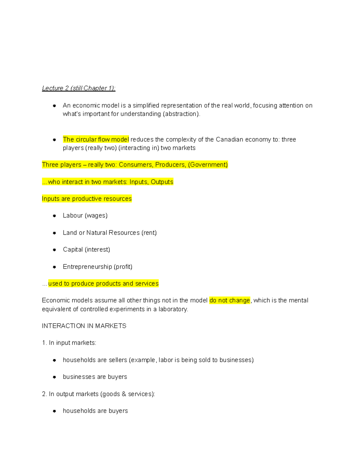 Intro To Economics - Notes - Lecture 2 (still Chapter 1): An Economic ...