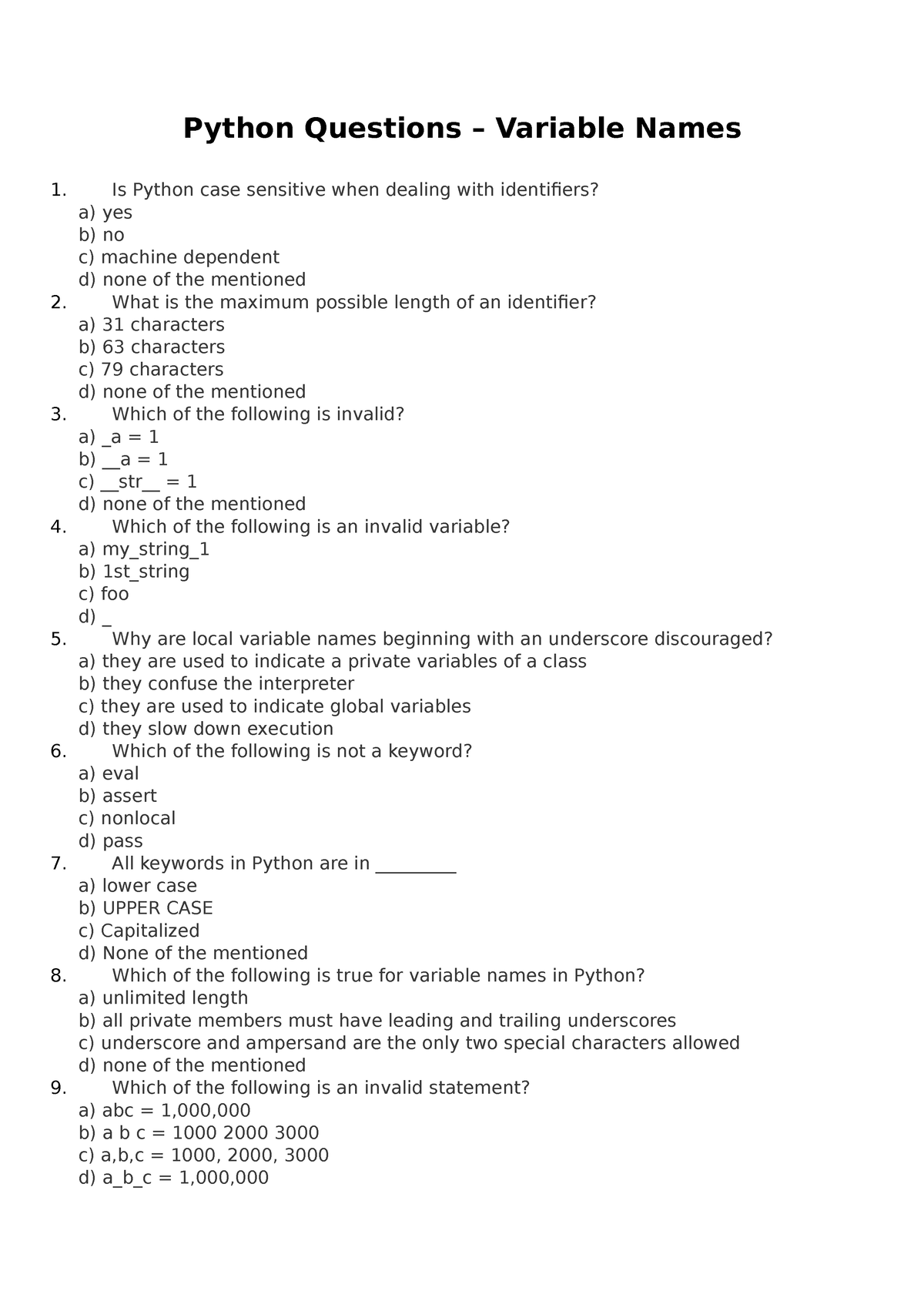 python list case study questions