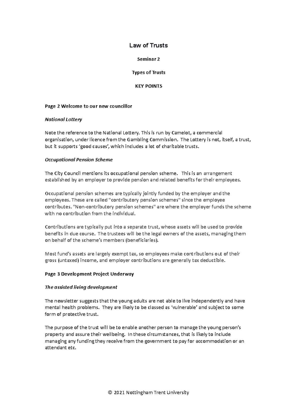 Seminar 2 Key Points - Law of Trusts Seminar 2 Types of Trusts KEY ...