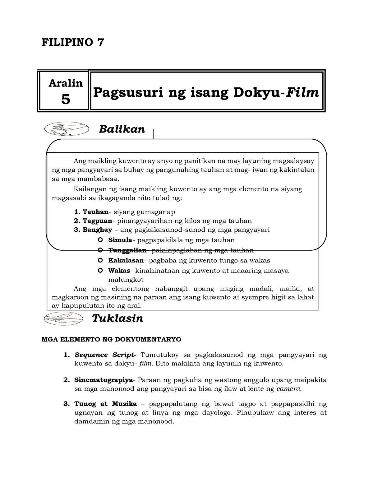 Module Filipino Lecture Filipino Aralin Pagsusuri Ng Isang Dokyu Film Ang Maikling Sexiezpix 1720