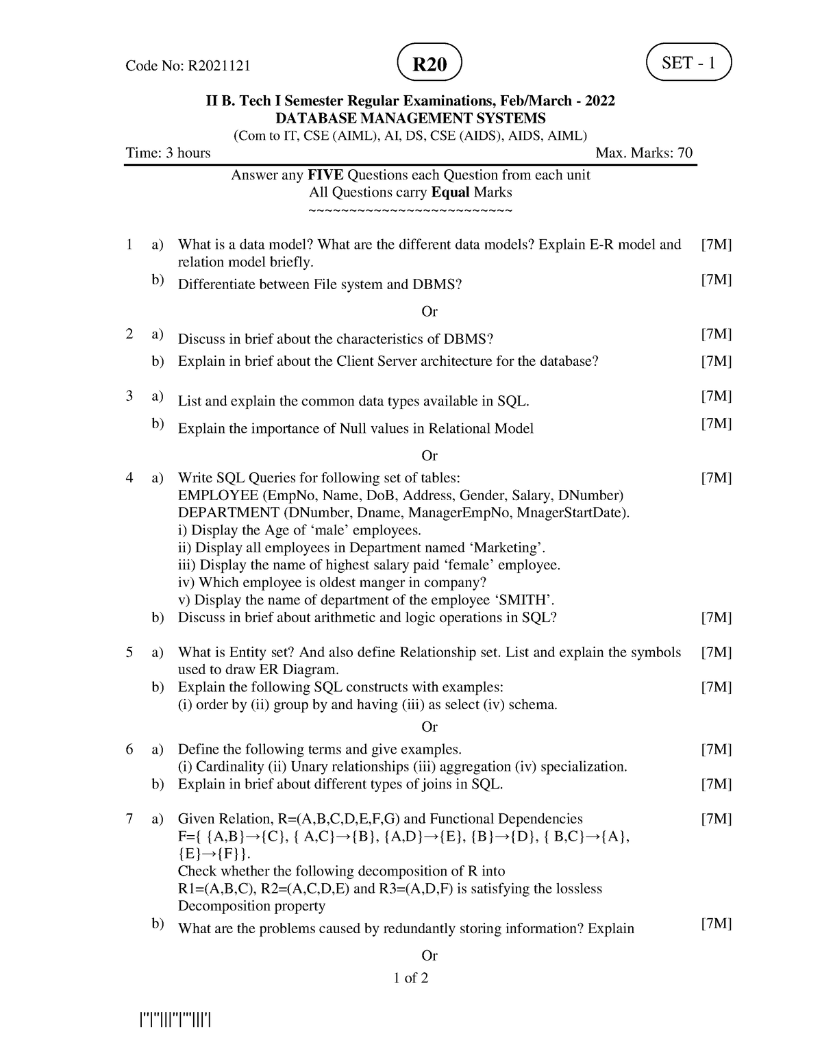 DBMS Previous QN Papers - |''|''|||''|'''|||'| Code No: R II B. Tech I ...