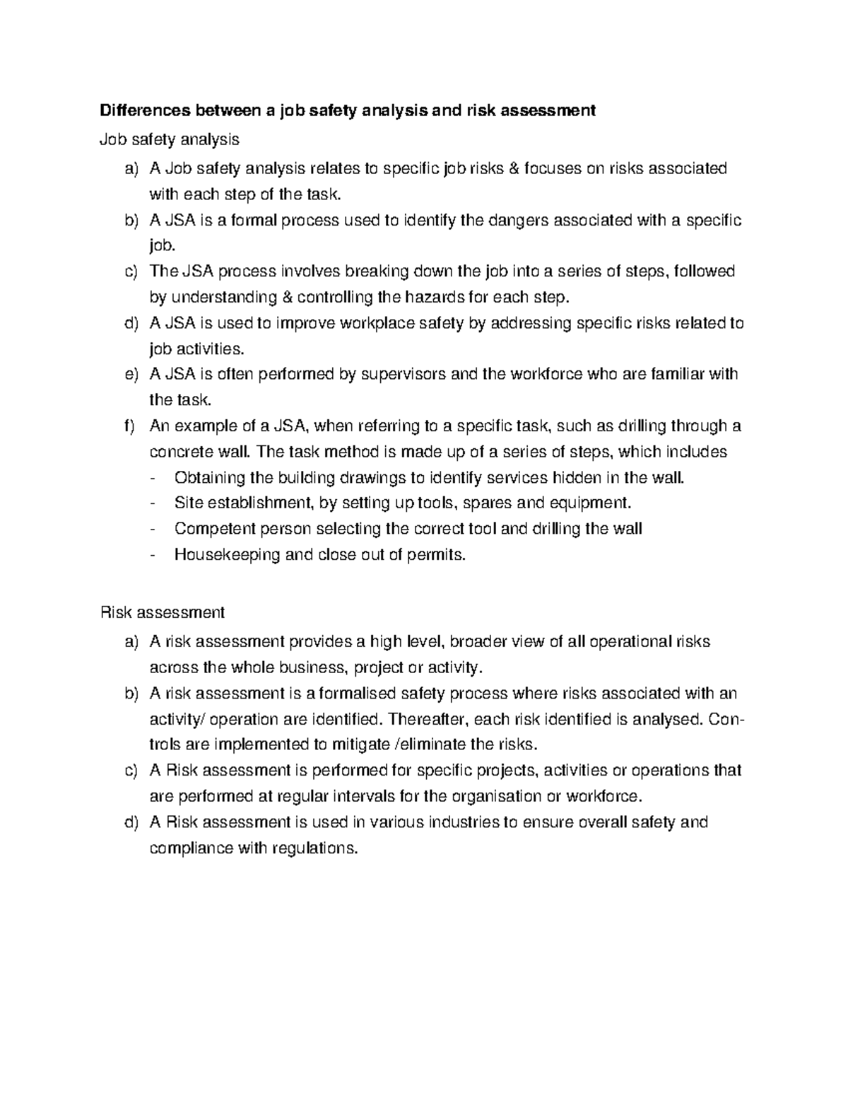 Differences between JSA and Risk Assessment - Differences between a job ...