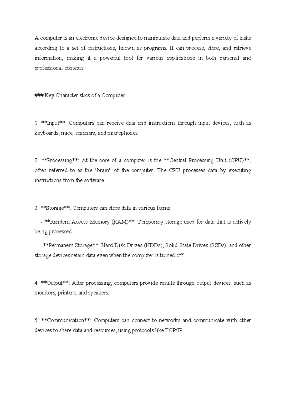 Lecture note CS - A computer is an electronic device designed to ...