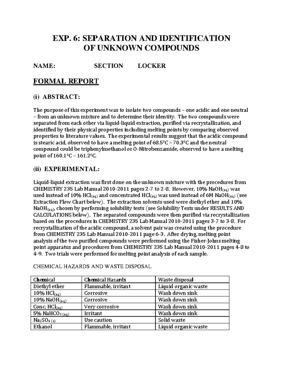 LAB2-chemical identification - EXP. 6: SEPARATION AND IDENTIFICATION OF ...