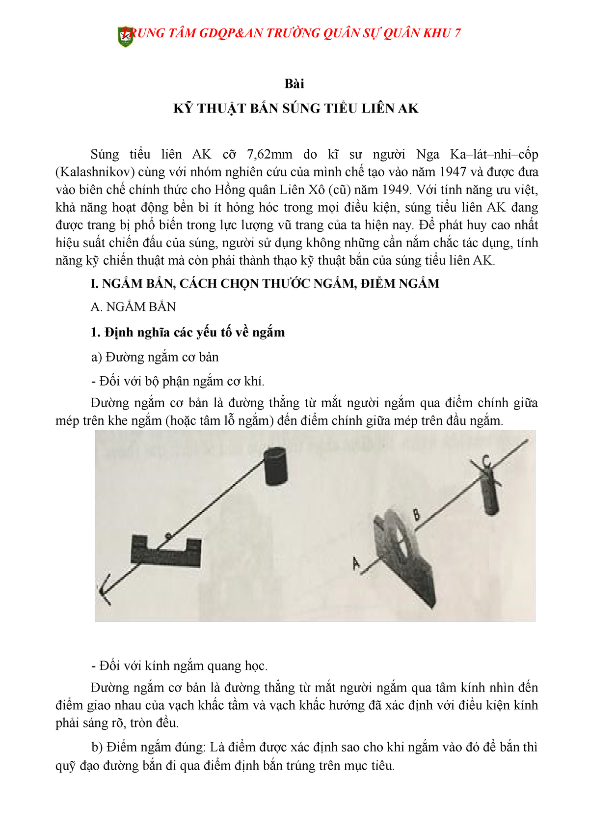 Bài 27 - Bài 27 Kỹ Thuật Bắn Súng Tiểu Liên Ak Súng Tiểu Liên Ak Cỡ 7,62Mm  Do Kĩ Sư - Bài Kỹ Thuật - Studocu