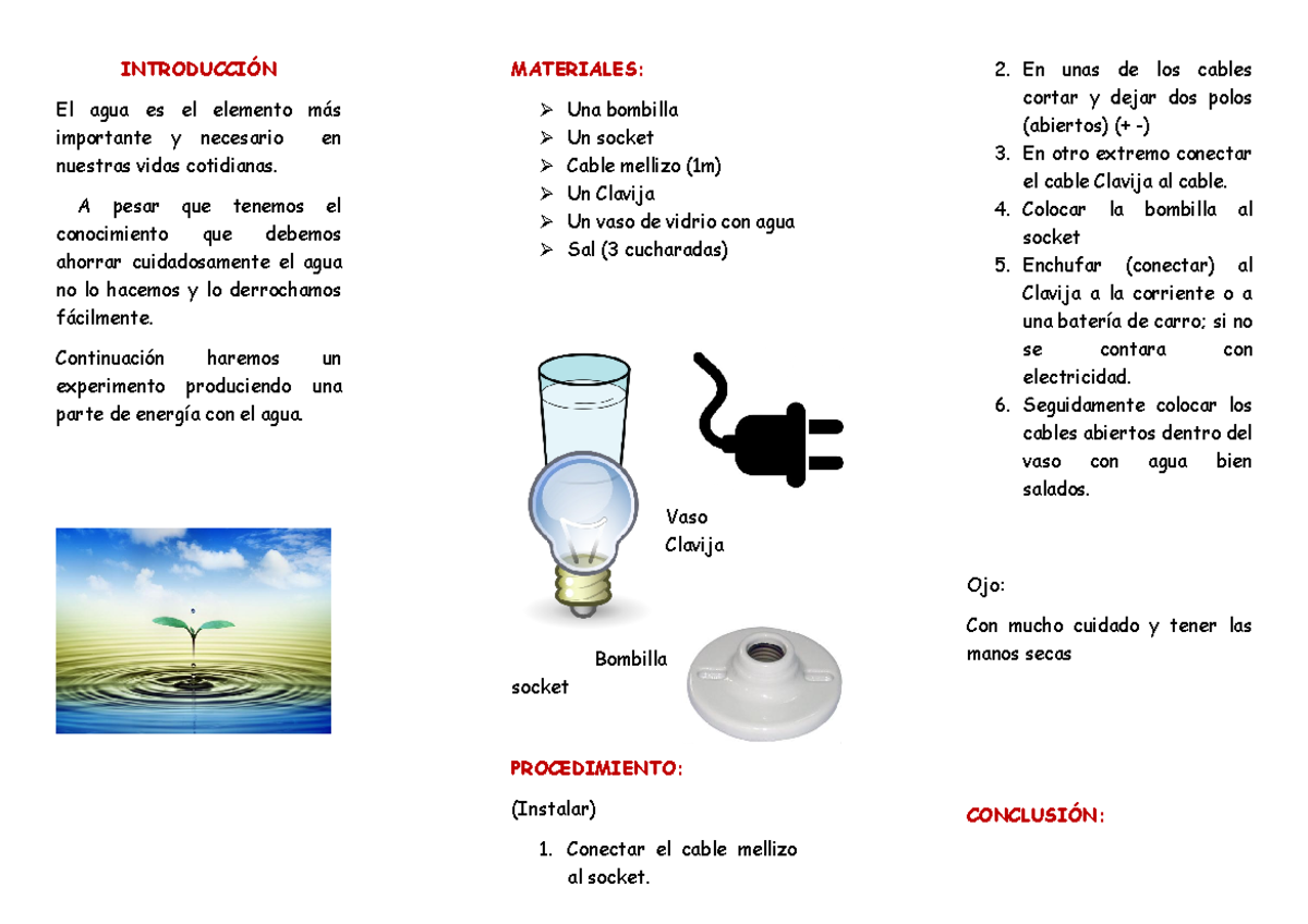 Triptico de ahorrar energia - INTRODUCCIÓN El agua es el elemento más ...