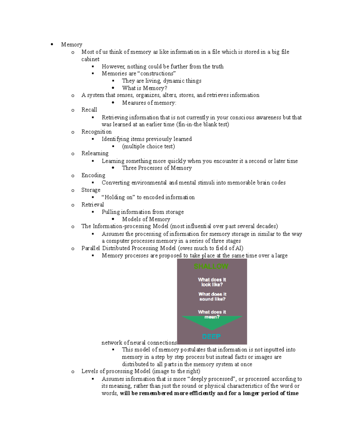 Psyc chapter 8 notes - Memory o Most of us think of memory as like ...