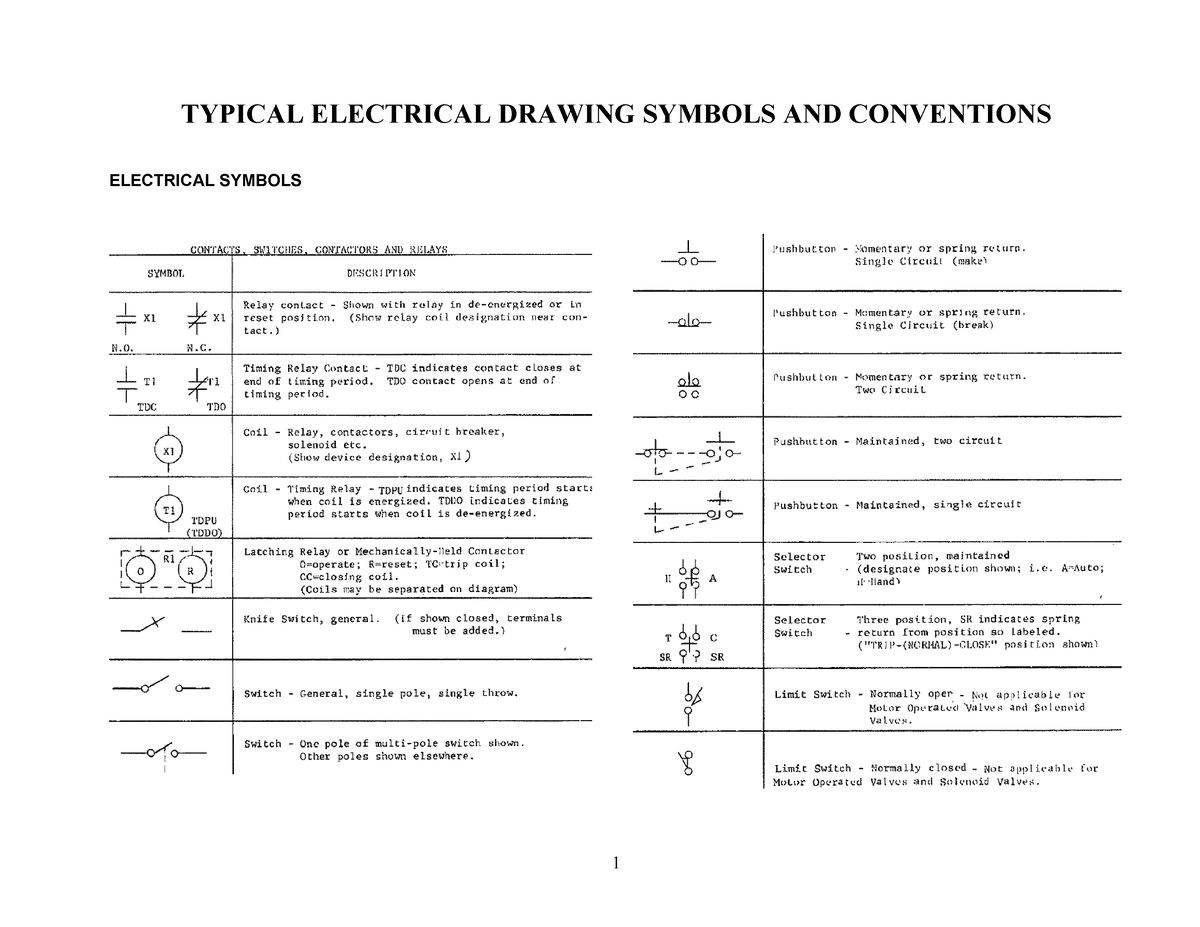 Typical Electrical Drawing Symbols And Conventions 1 TYPICAL 