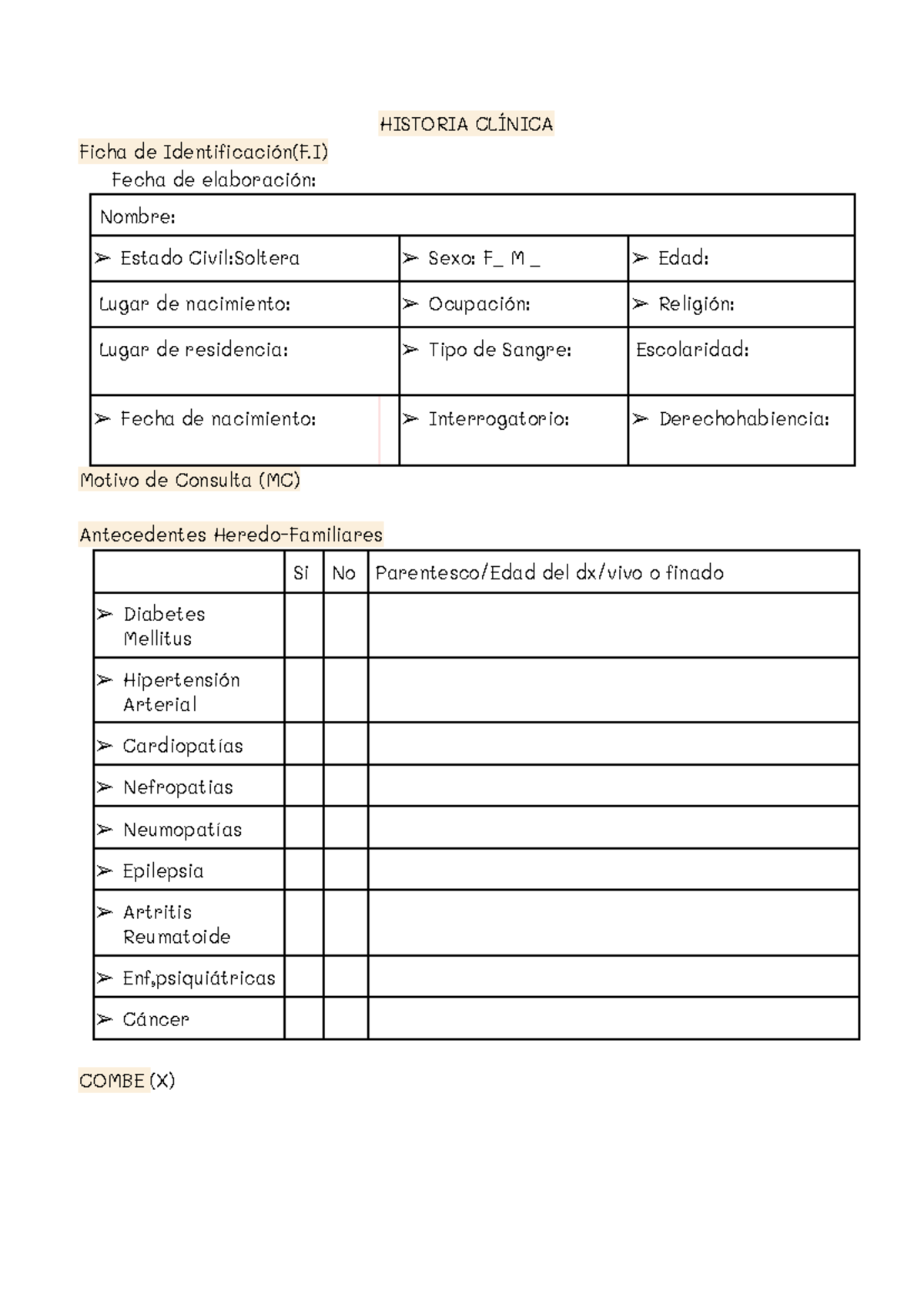 Formato Hc Historia Cl Nica Ficha De Identificaci N F Fecha De Elaboraci N Nombre Estado